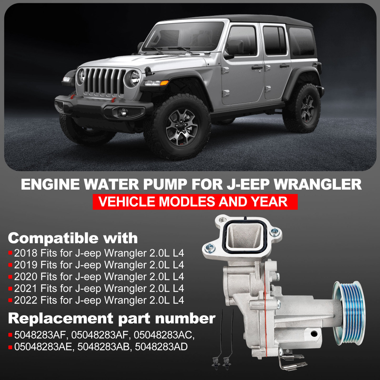Engine Water Pump Compatible with Jeep Wrangler JL 2018-2022 2.0L L4 