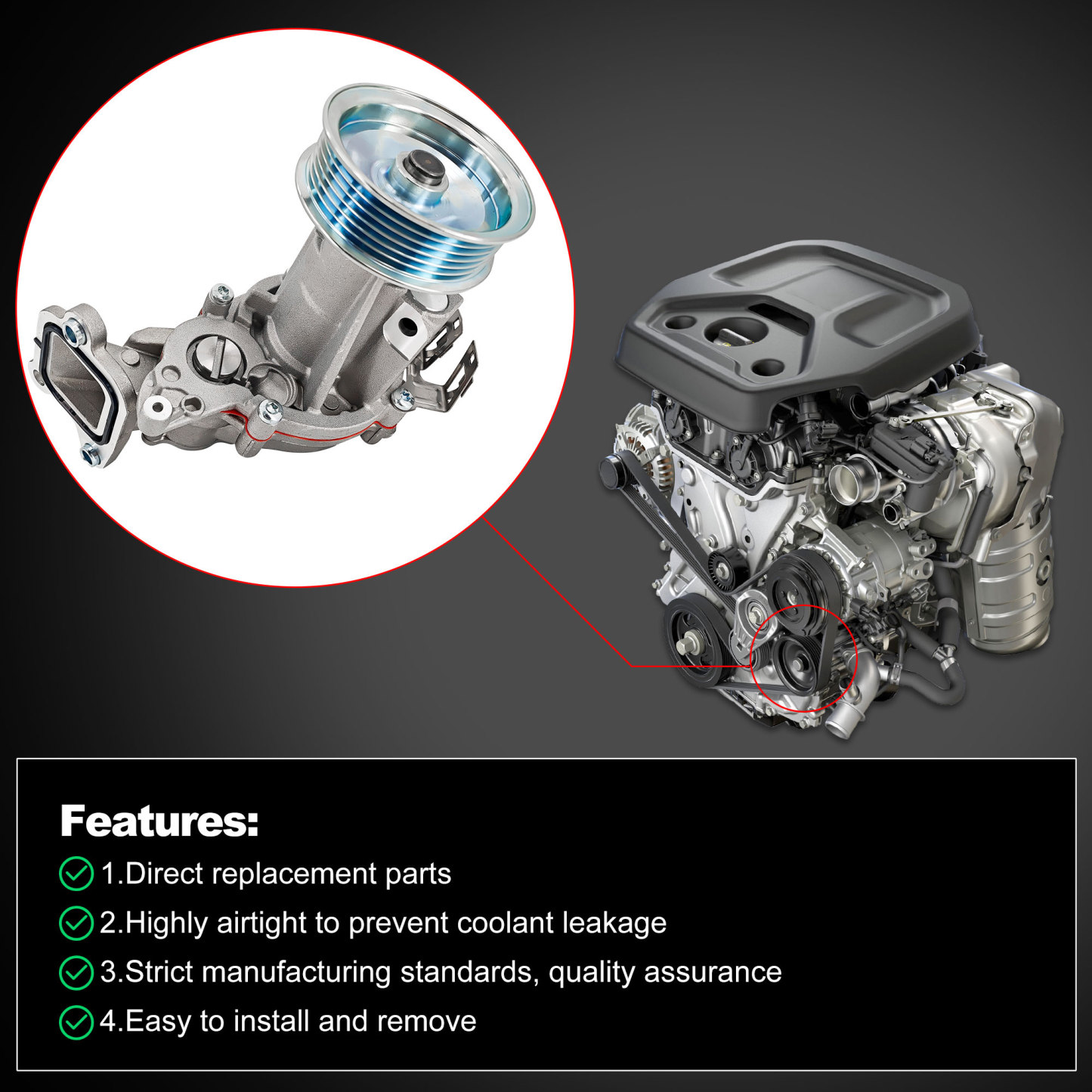 Engine Water Pump Compatible with Jeep Wrangler JL 2018-2022 2.0L L4 