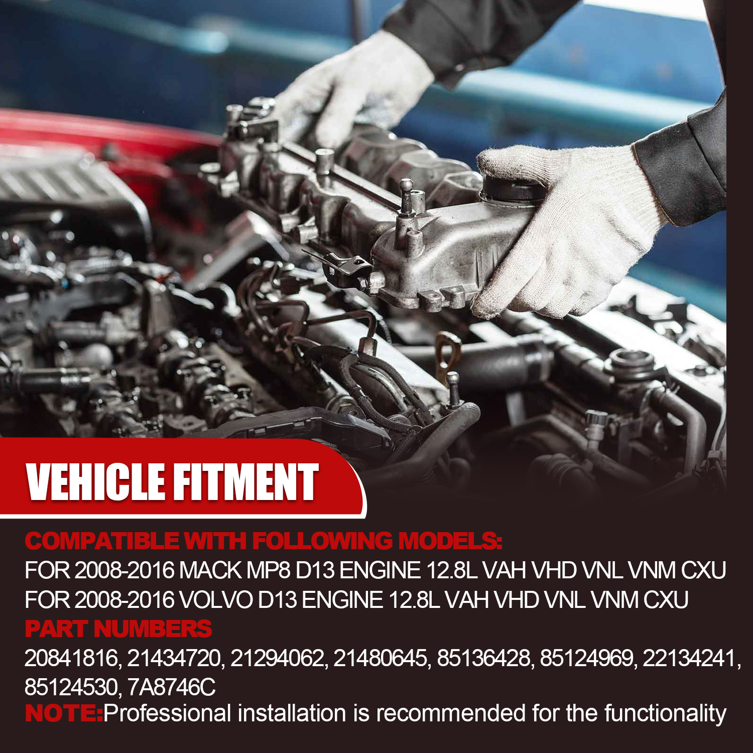 EGR Cooler with Hose & Clamps for 2008-2016 Mack MP8 D13 Engine 12.8L VAH VHD VNL VNM CXU; for 2008-2016 Volvo D13 Engine 12.8L