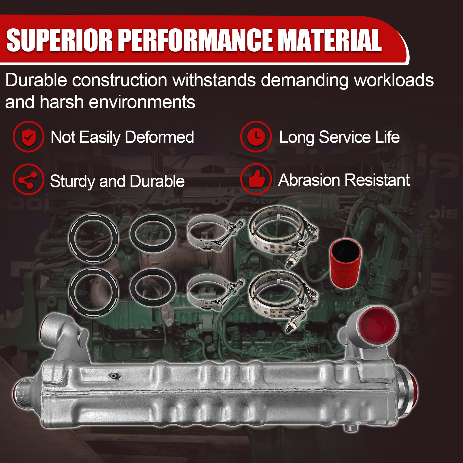 EGR Cooler with Hose & Clamps for 2008-2016 Mack MP8 D13 Engine 12.8L VAH VHD VNL VNM CXU; for 2008-2016 Volvo D13 Engine 12.8L
