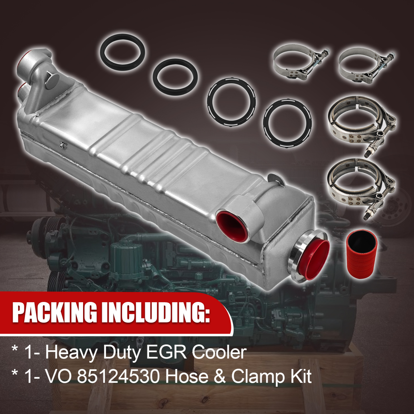 EGR Cooler with Hose & Clamps for 2008-2016 Mack MP8 D13 Engine 12.8L VAH VHD VNL VNM CXU; for 2008-2016 Volvo D13 Engine 12.8L