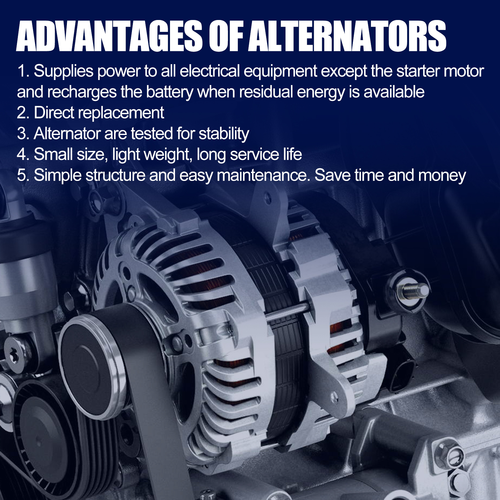 Alternator for Chevrolet Cruze 2016-2019 L4 1.4L, Malibu 2016-2020 L4 1.5L 