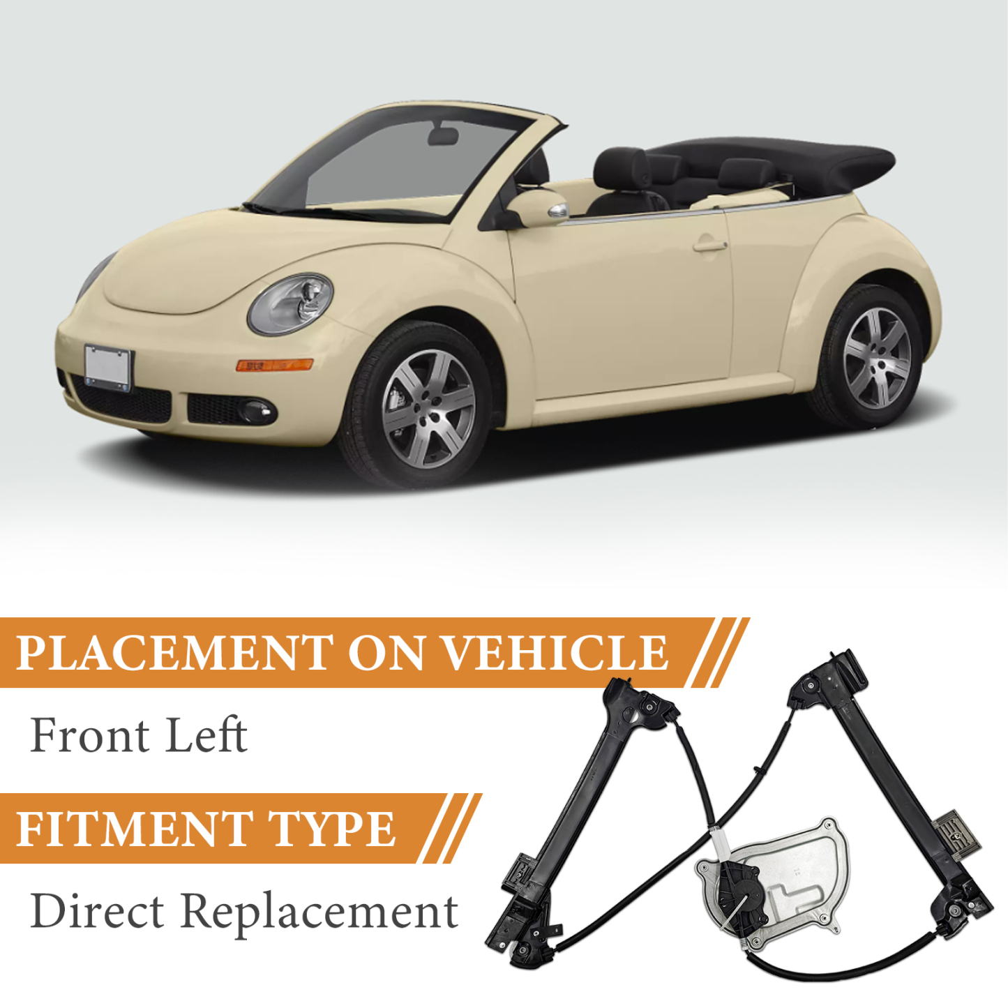 Front Left Driver Side Power Window Regulator for Volkswagen Beetle Convertible 2003-2010