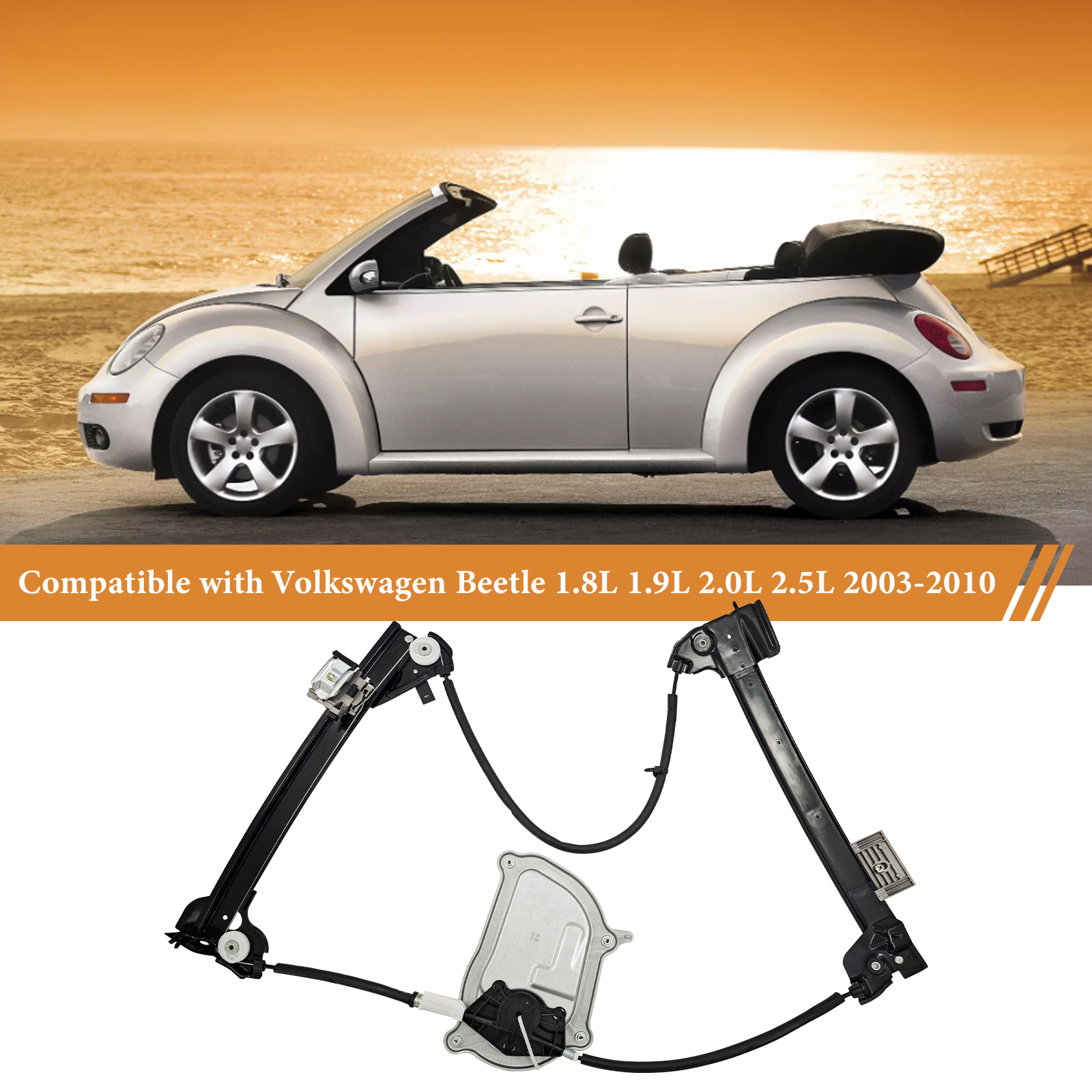 Front Left Driver Side Power Window Regulator for Volkswagen Beetle Convertible 2003-2010