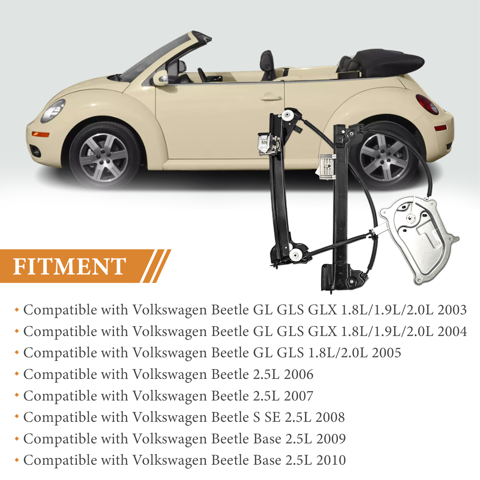 Front Left Driver Side Power Window Regulator for Volkswagen Beetle Convertible 2003-2010