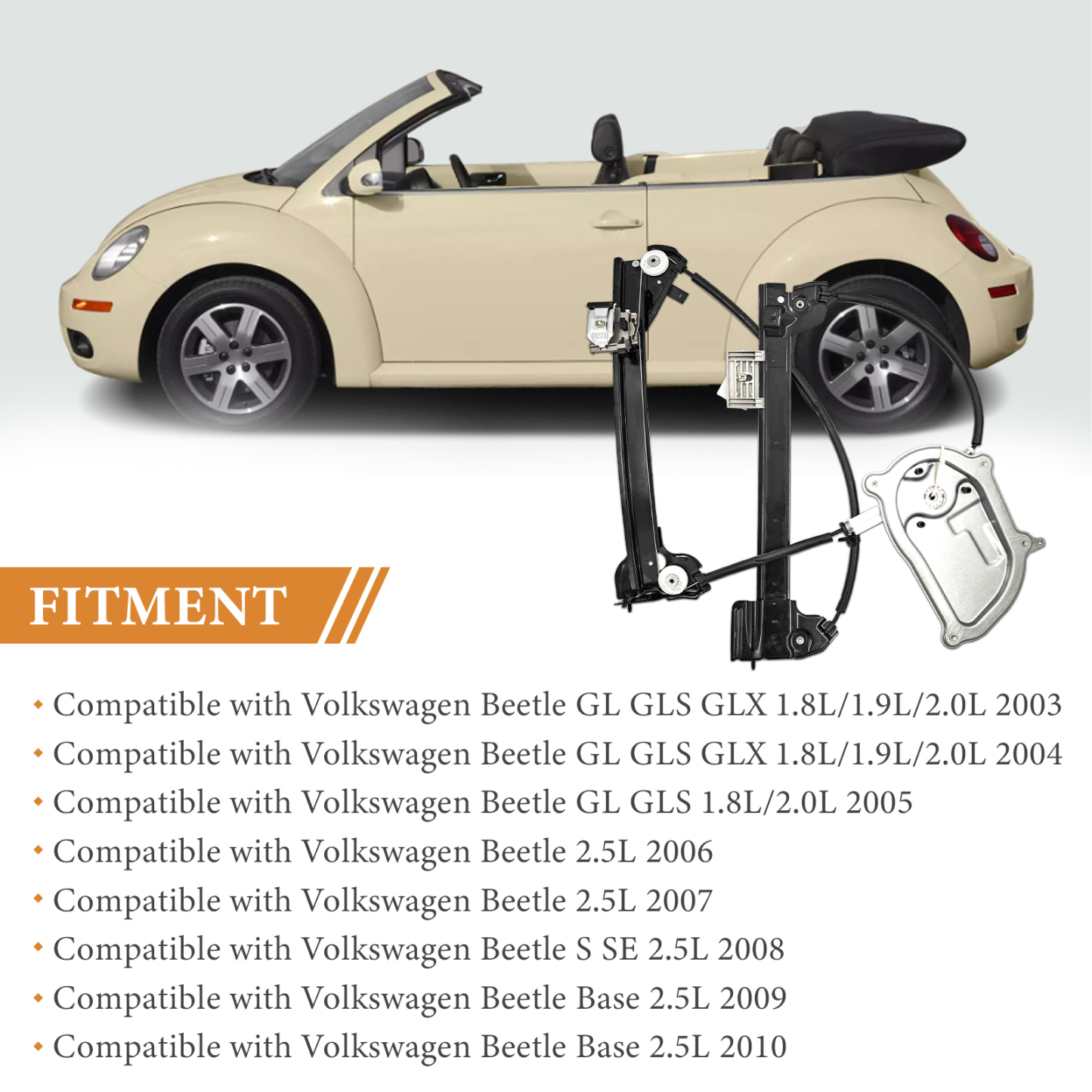 Front Left Driver Side Power Window Regulator for Volkswagen Beetle Convertible 2003-2010