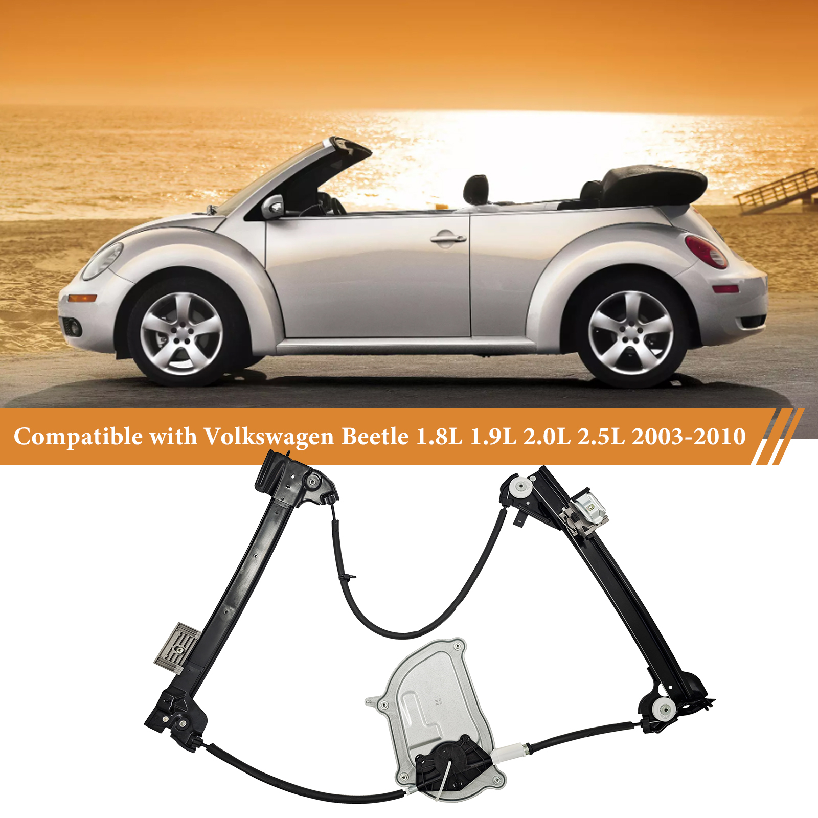 Front Right Passenger Side Power Window Regulator for Volkswagen Beetle Convertible 2003-2010