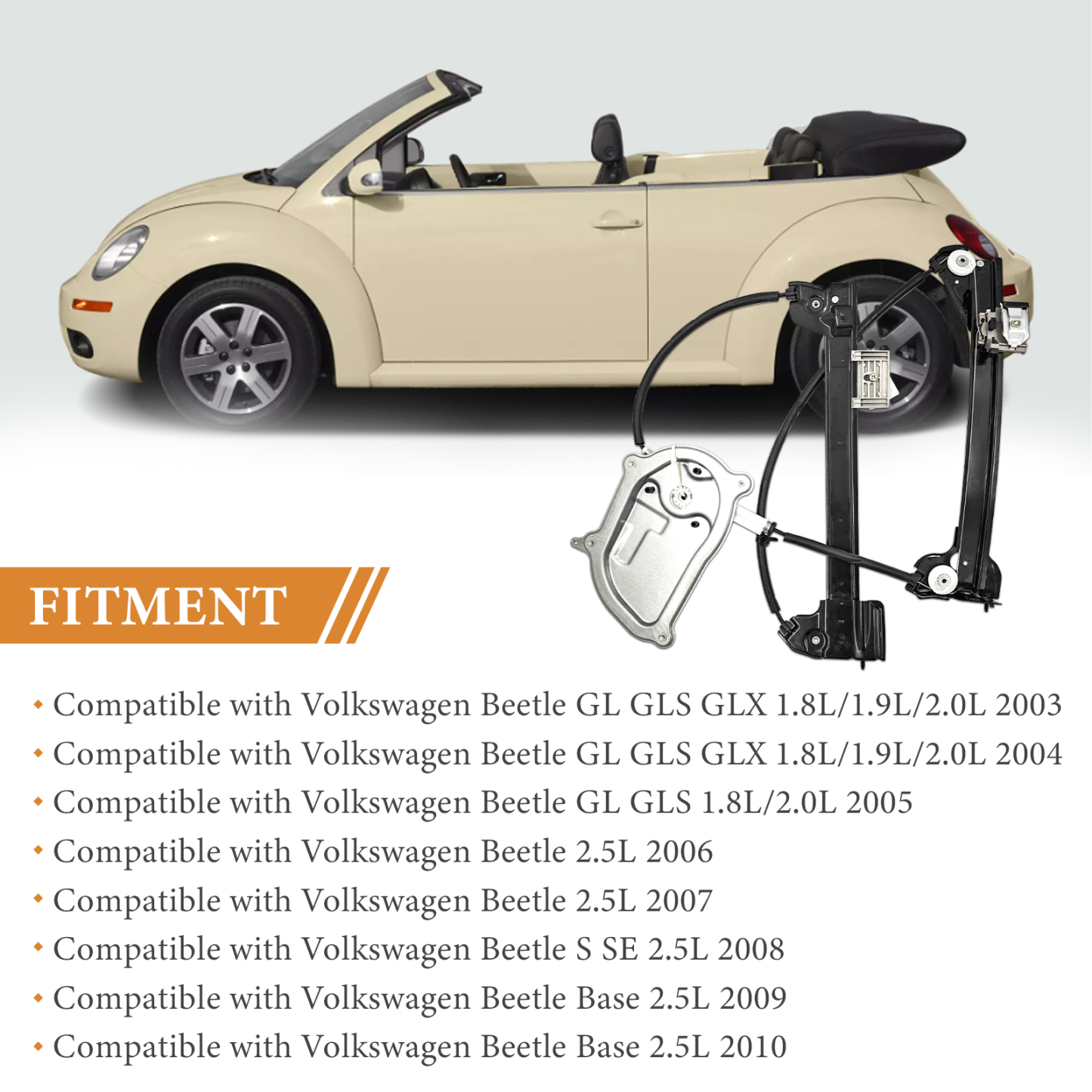 Front Right Passenger Side Power Window Regulator for Volkswagen Beetle Convertible 2003-2010