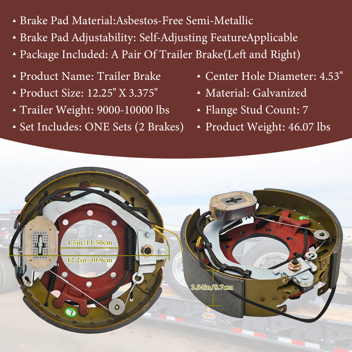 Electric Trailer Brake Assembly 12-1/4" x 3-3/8" Compatible with Dexter 9k to 10k lb Axles, Left & Right