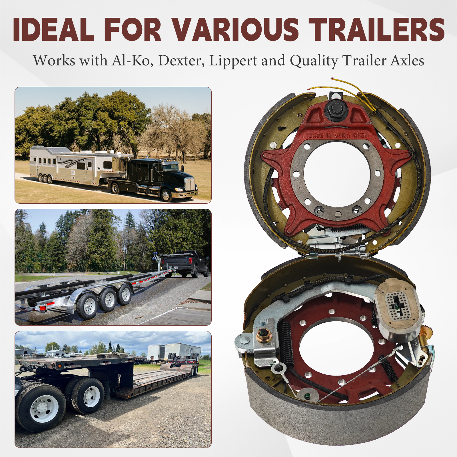 Electric Trailer Brake Assembly 12-1/4" x 3-3/8" Compatible with Dexter 9k to 10k lb Axles, Left & Right