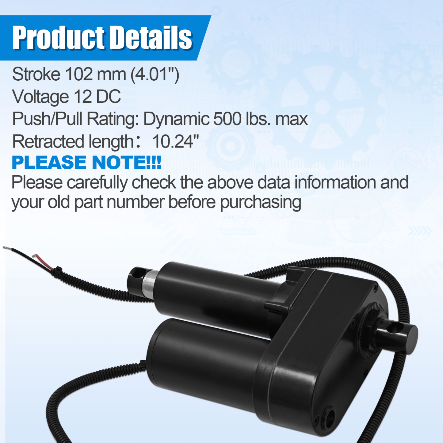 Linear Actuator 4.02" Stroke 500 LBS 12V DC for GlideForce LACT4-500A