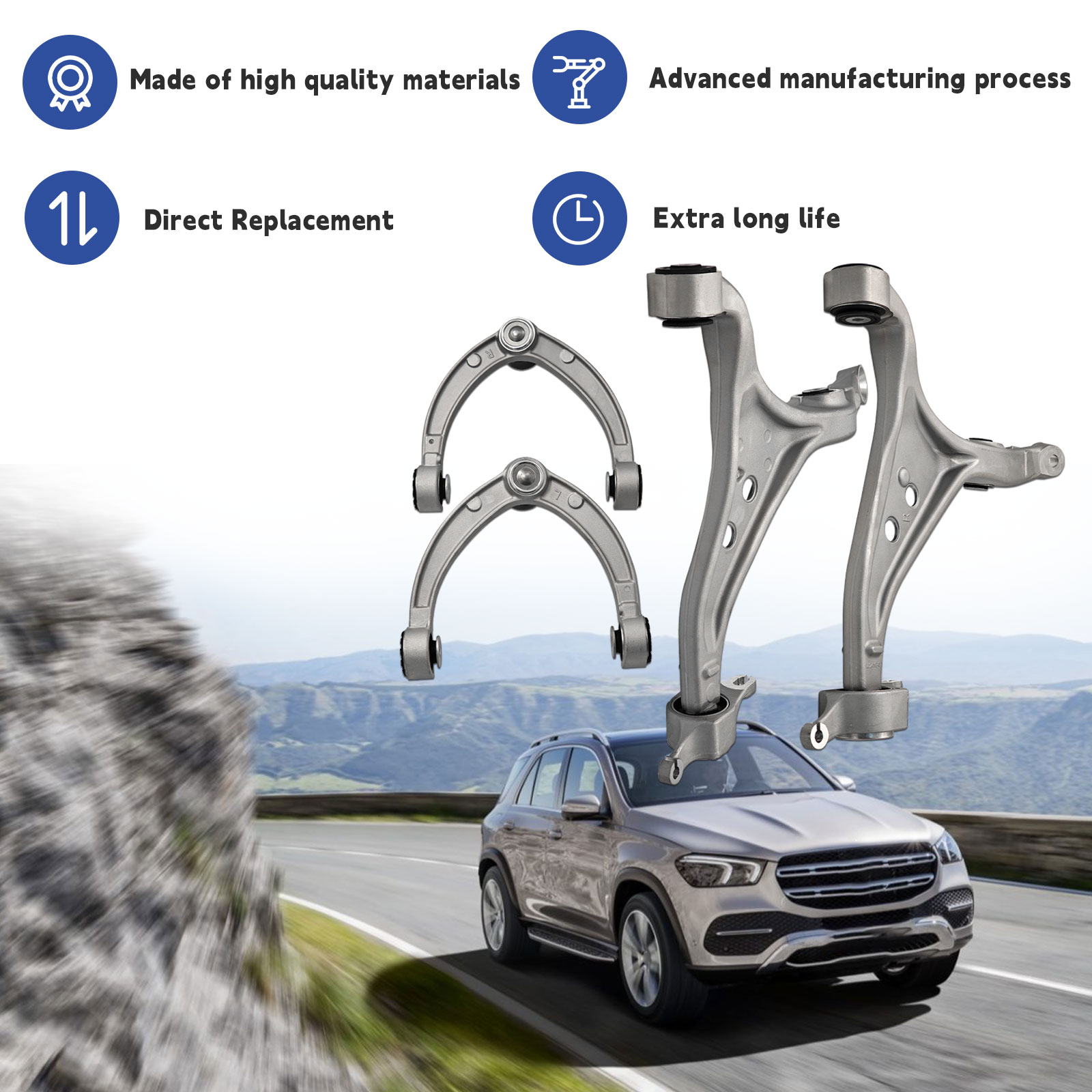 4PCS Front Lower & Upper Control Arms for 2012-2018 Mercedes-Benz X166 GL350 GL450 W166 ML250