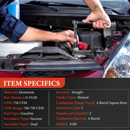 0-3310S Carburetor 4-Barrel 750 CFM Vacuum Manual Choke Fits for Holley Model 4160 Street Performance