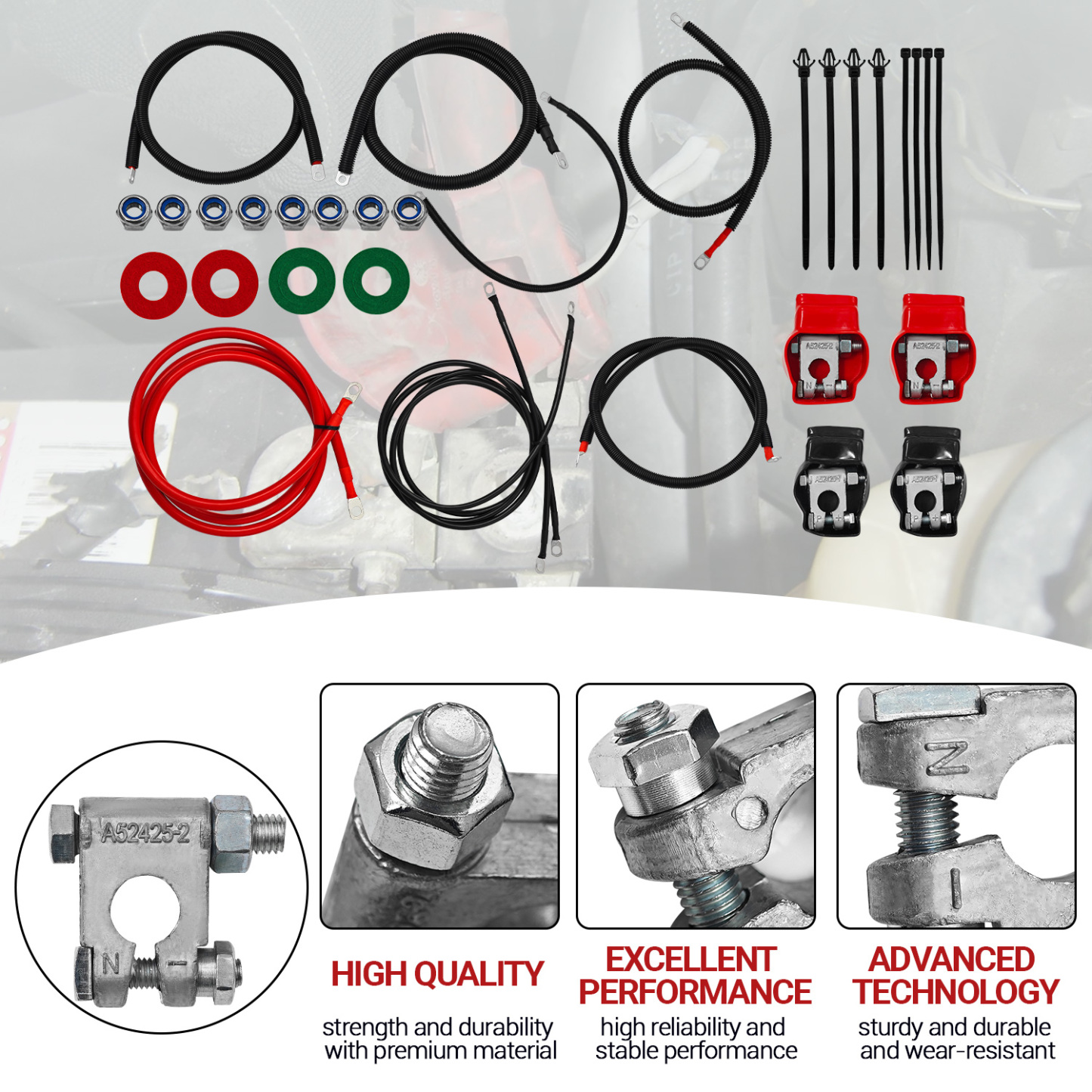 Battery Cable Kit for 1999-2003 Ford Superduty F250 F350 Excursion 7.3L Power Stroke Diesel Engine 2/0 Wire with 90 Degree Bend Atstarter