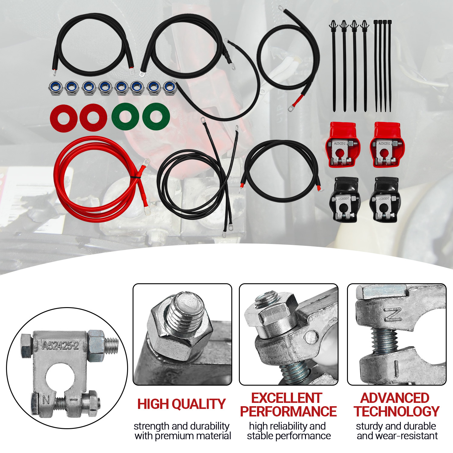 Battery Cable Kit for 1999-2003 Ford Superduty F250 F350 Excursion 7.3L Power Stroke Diesel Engine 2/0 Wire with 90 Degree Bend Atstarter