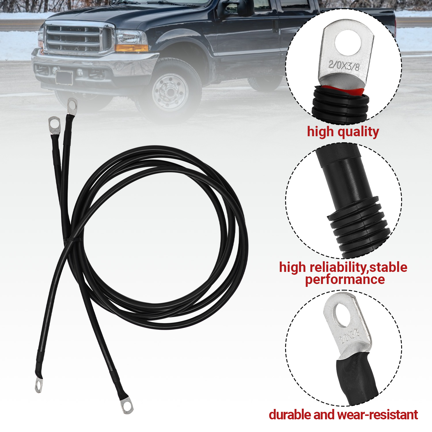 Battery Cable Kit for 1999-2003 Ford Superduty F250 F350 Excursion 7.3L Power Stroke Diesel Engine 2/0 Wire with 90 Degree Bend Atstarter