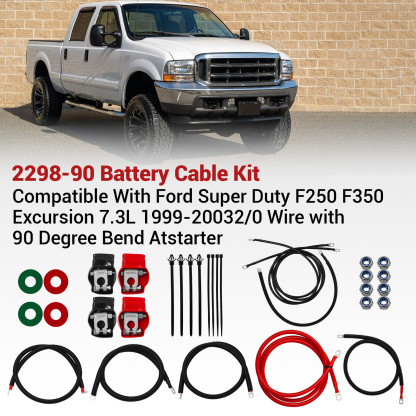 Battery Cable Kit for 1999-2003 Ford Superduty F250 F350 Excursion 7.3L Power Stroke Diesel Engine 2/0 Wire with 90 Degree Bend Atstarter