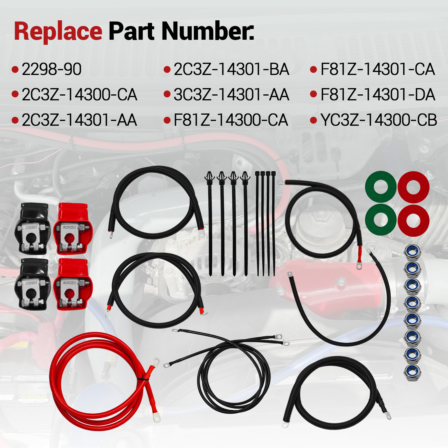 Battery Cable Kit for 1999-2003 Ford Superduty F250 F350 Excursion 7.3L Power Stroke Diesel Engine 2/0 Wire with 90 Degree Bend Atstarter