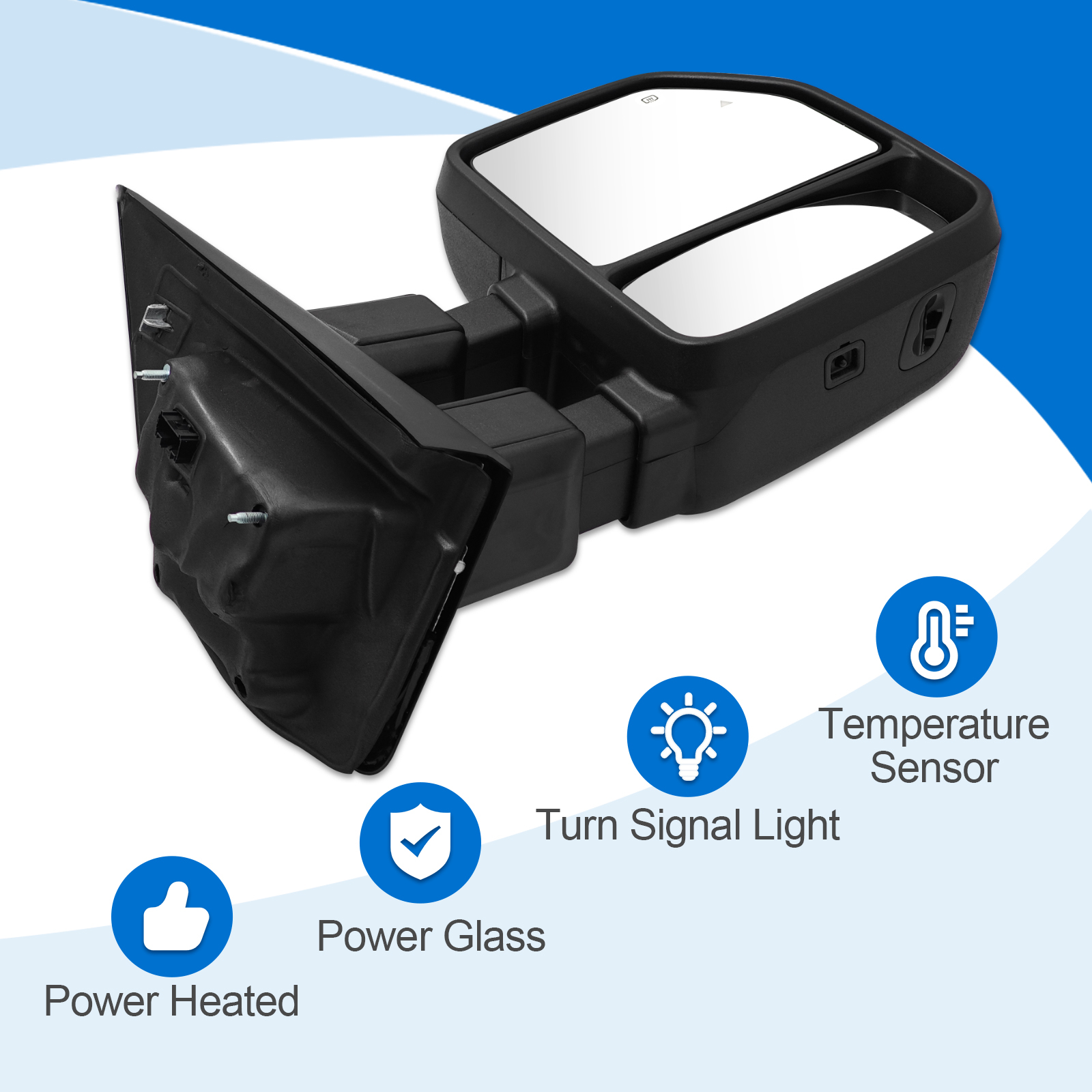 Tow Mirror Fits Right Passenger Side fit for 2023 2024 Ford F250/F350/F450/F600 Support Power Glass Adjust Heated Manual Folding with Turn Signal Light Temperature Sensor BSM Signal Light