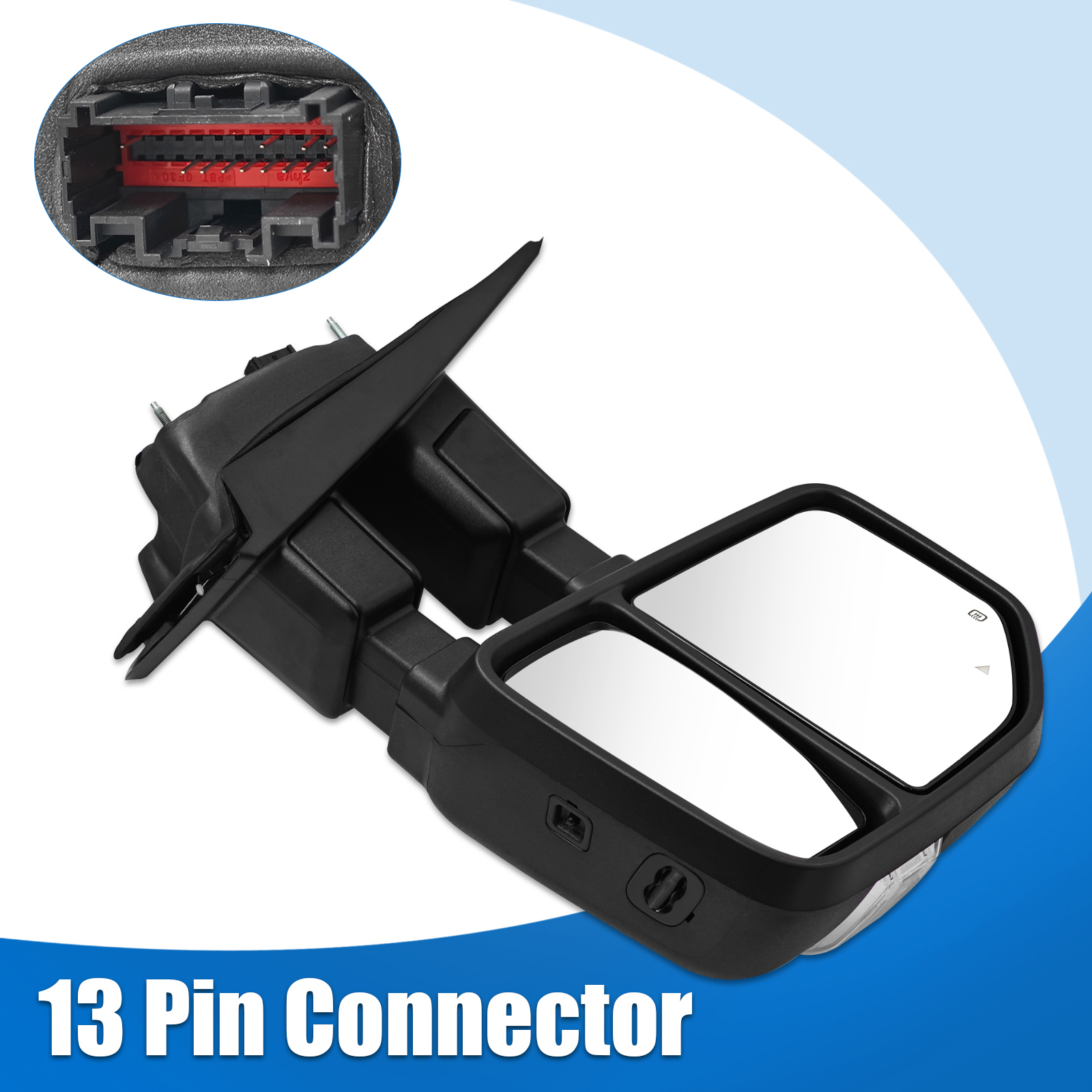 Tow Mirror Fits Right Passenger Side fit for 2023 2024 Ford F250/F350/F450/F600 Support Power Glass Adjust Heated Manual Folding with Turn Signal Light Temperature Sensor BSM Signal Light