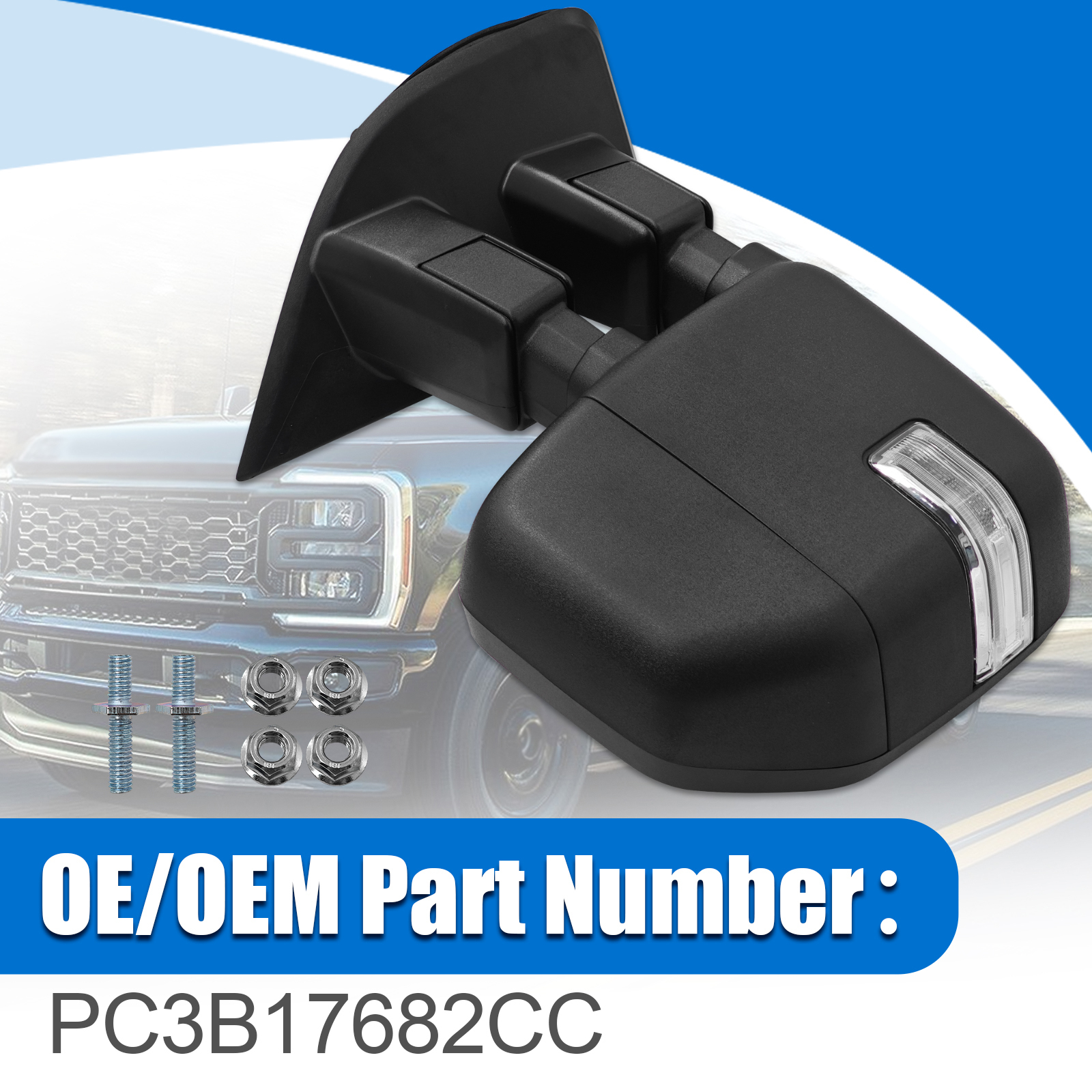 Tow Mirror Fits Right Passenger Side fit for 2023 2024 Ford F250/F350/F450/F600 Support Power Glass Adjust Heated Manual Folding with Turn Signal Light Temperature Sensor BSM Signal Light