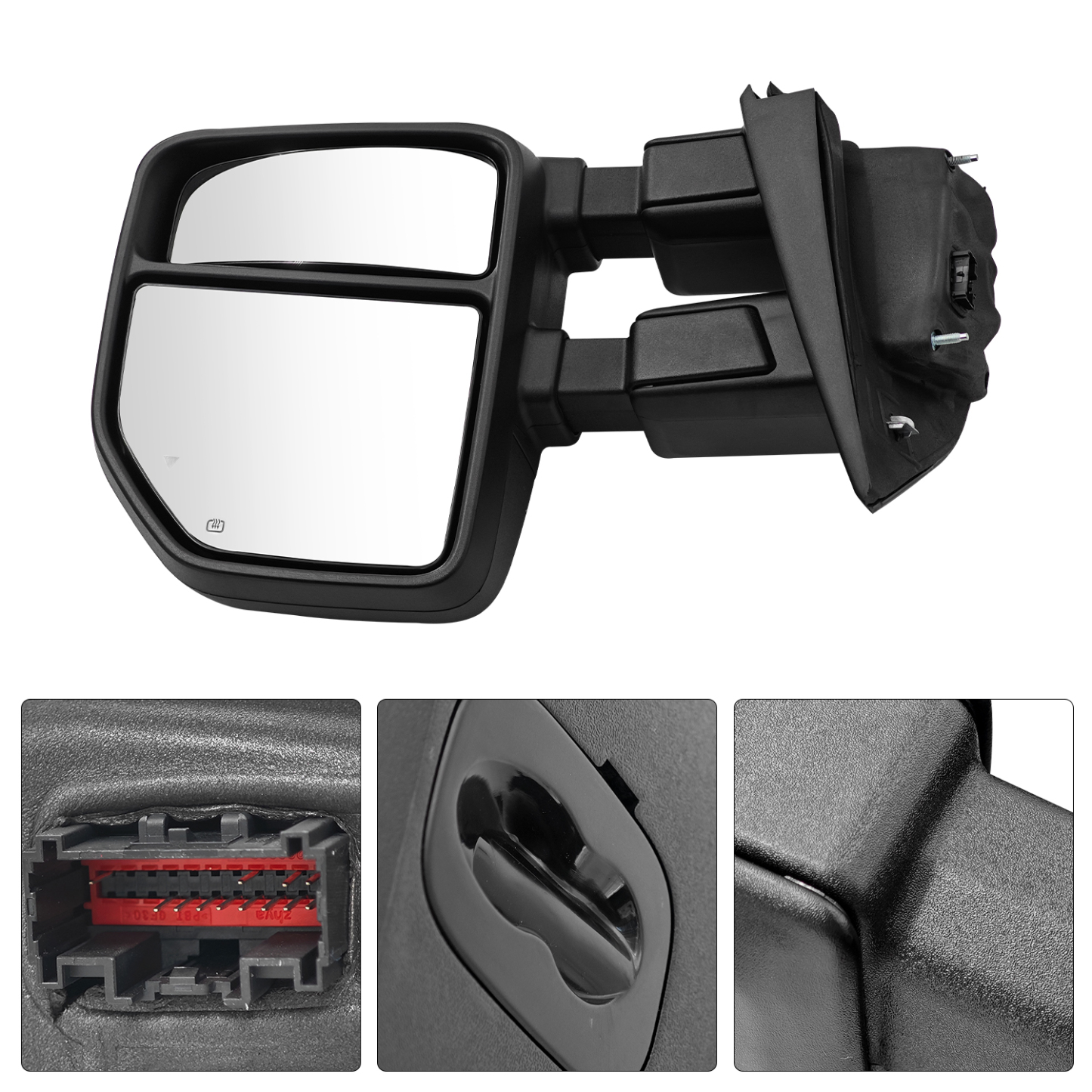 Tow Mirror Fits Right Passenger Side fit for 2023 2024 Ford F250/F350/F450/F600 Support Power Glass Adjust Heated Manual Folding with Turn Signal Light Temperature Sensor BSM Signal Light