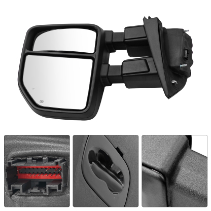 Tow Mirror Fits Right Passenger Side fit for 2023 2024 Ford F250/F350/F450/F600 Support Power Glass Adjust Heated Manual Folding with Turn Signal Light Temperature Sensor BSM Signal Light
