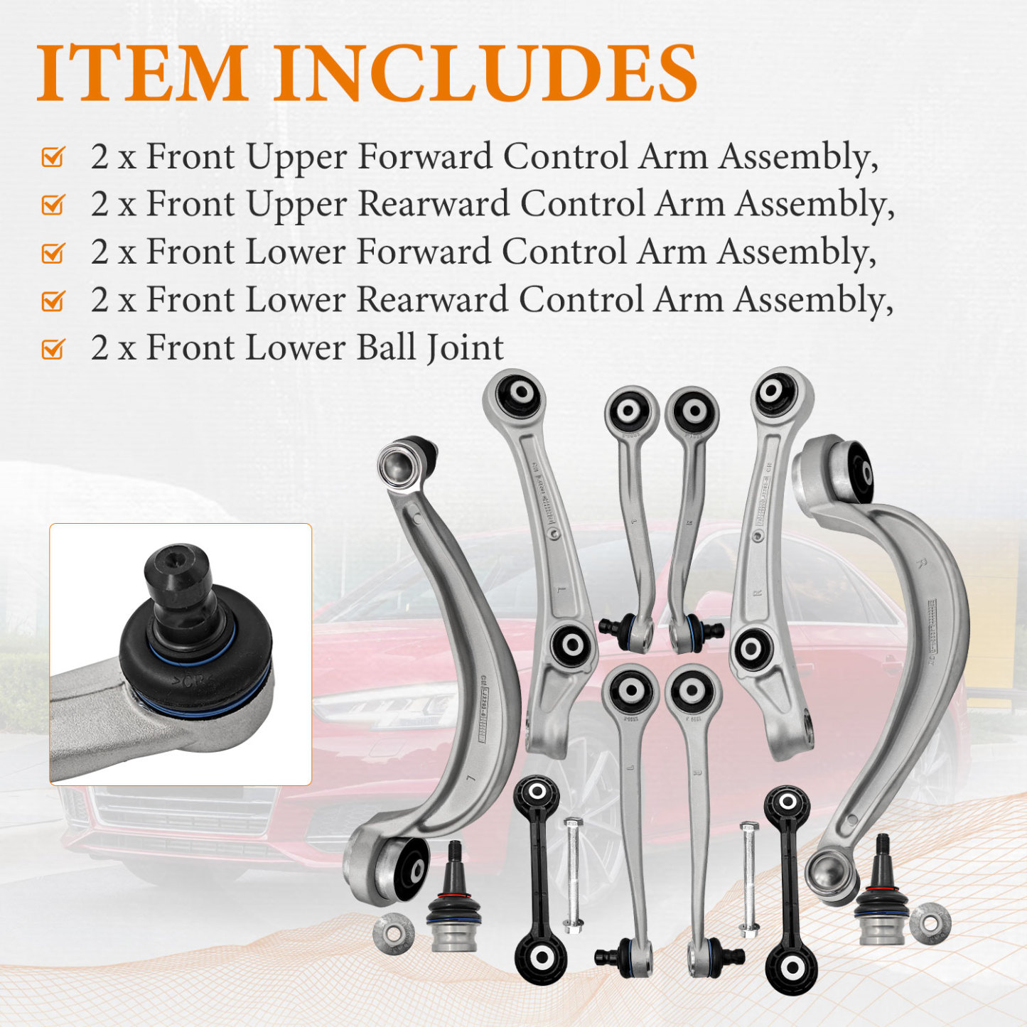 Front Upper & Lower Control Arms W/Ball Joints for Audi A4 A5 S5 A6 A7 Q5 RS5 RS7 S4 S6 SQ5 2008-2018