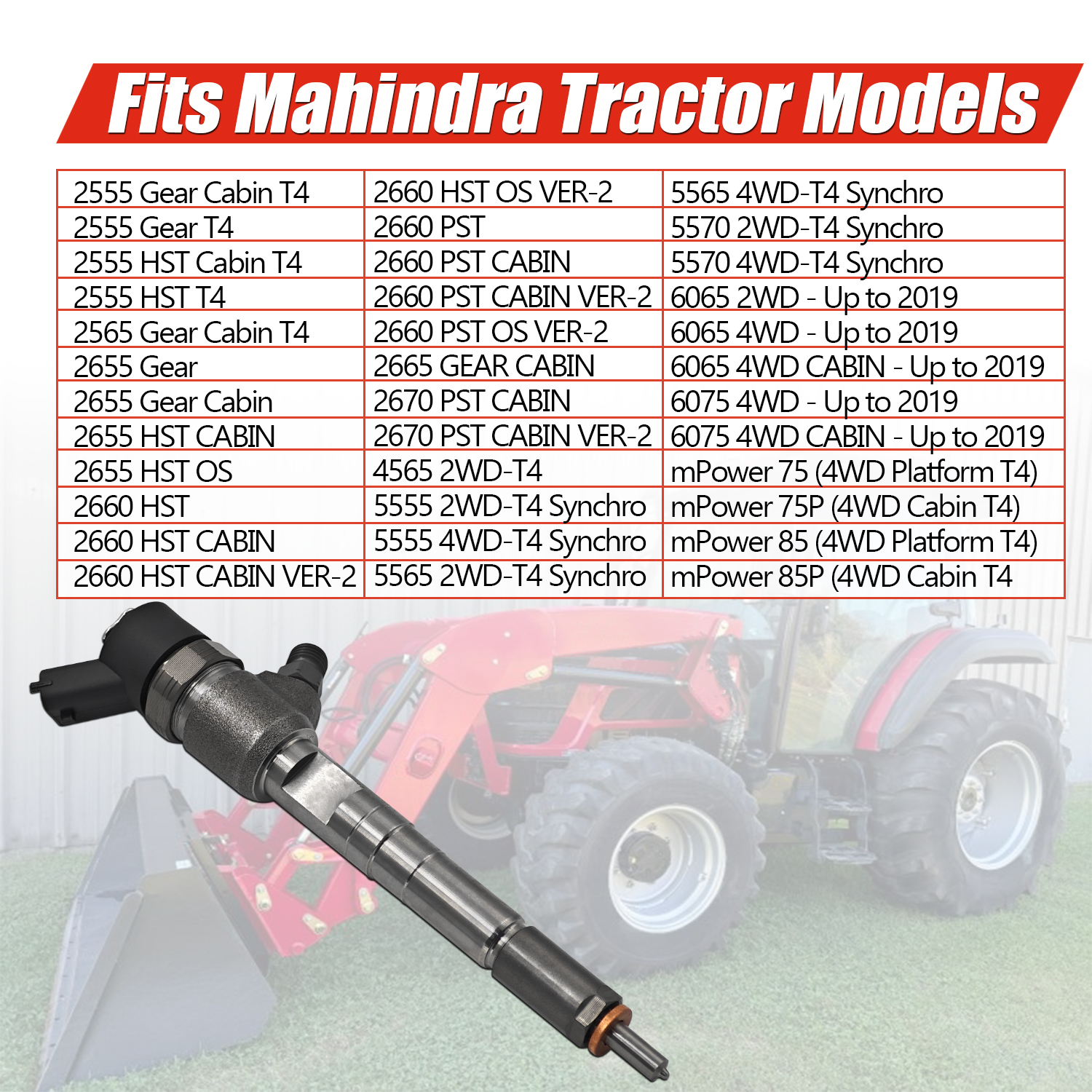 Fuel Injector Compatible with Mahindra 2555 2655 2660 Tractor #0445110545