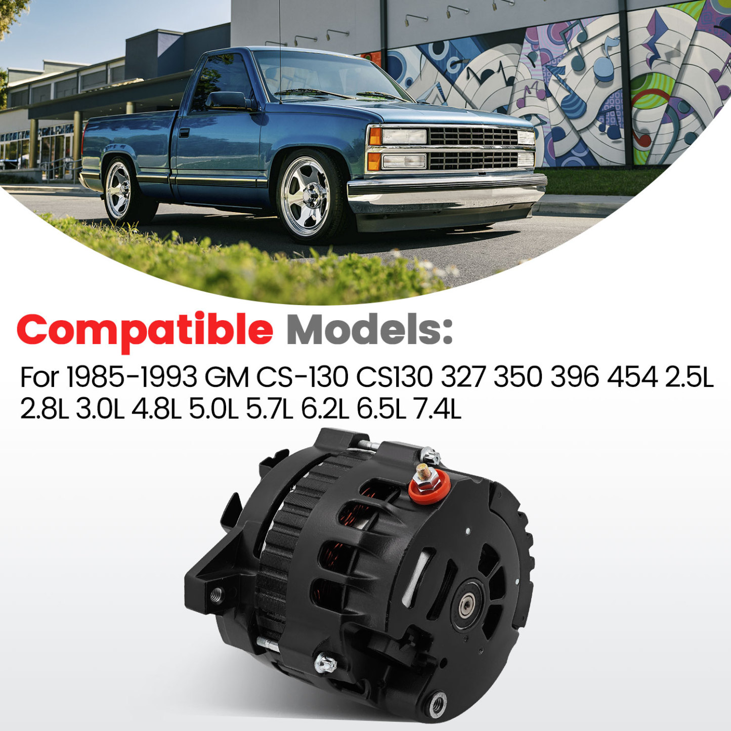 Alternator 12V 220 Amp V-Belt Pulley For GM 1985-1993 2.5L 2.8L 3.0L 4.8L 5.0L 5.7L 6.2L 6.5L 7.4L