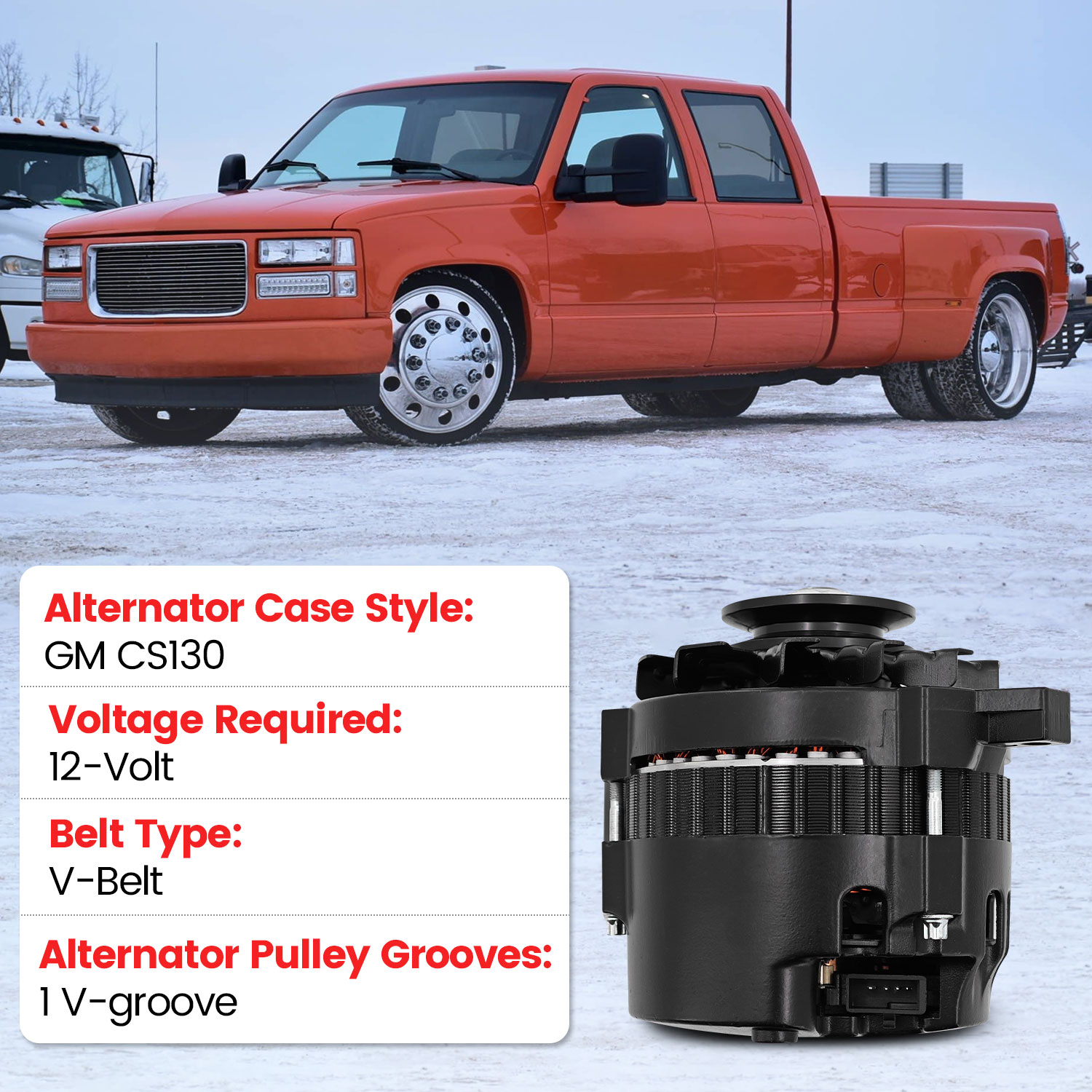 Alternator 12V 220 Amp V-Belt Pulley For GM 1985-1993 2.5L 2.8L 3.0L 4.8L 5.0L 5.7L 6.2L 6.5L 7.4L