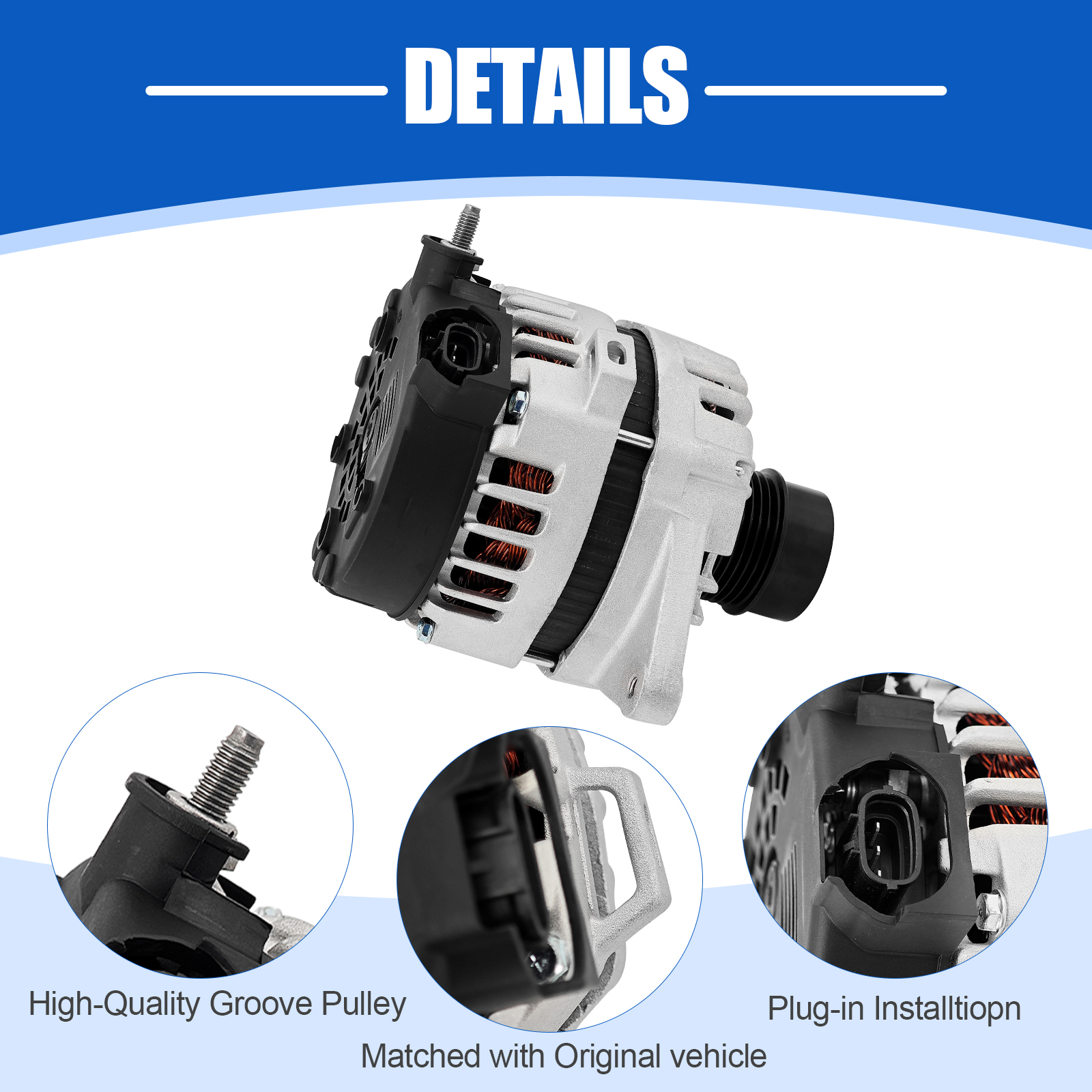 Alternator Replacement for Hyundai Accent L4 1.6L 2018-2019 - Kia Soul Rio Seltos L4 1.6L 2017-2021 130A 12V