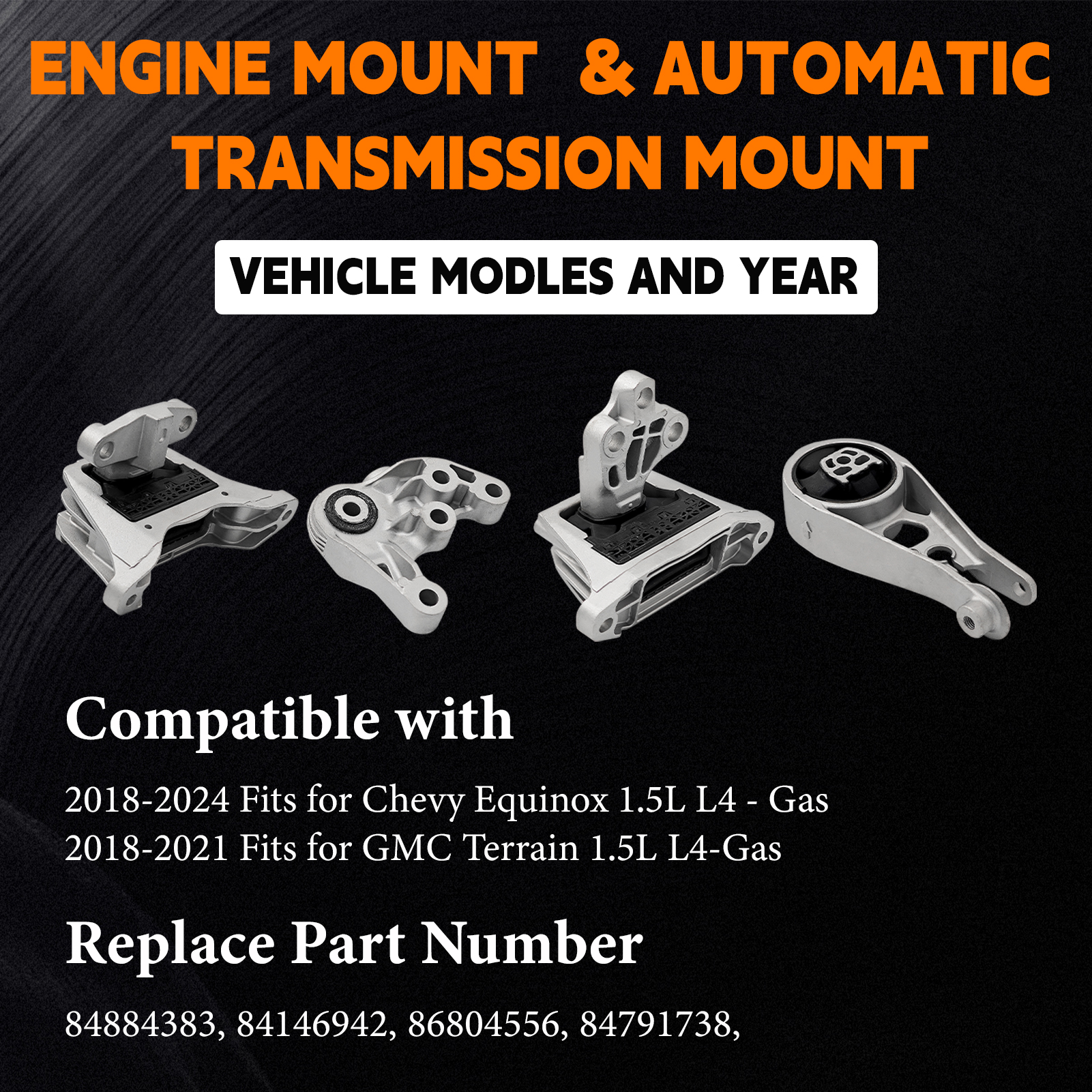 4PCS Engine Motor Mount & Automatic Transmission Mount Set For Chevy Equinox 2018-2024 1.5L FWD, for GMC Terrain 2018-2021