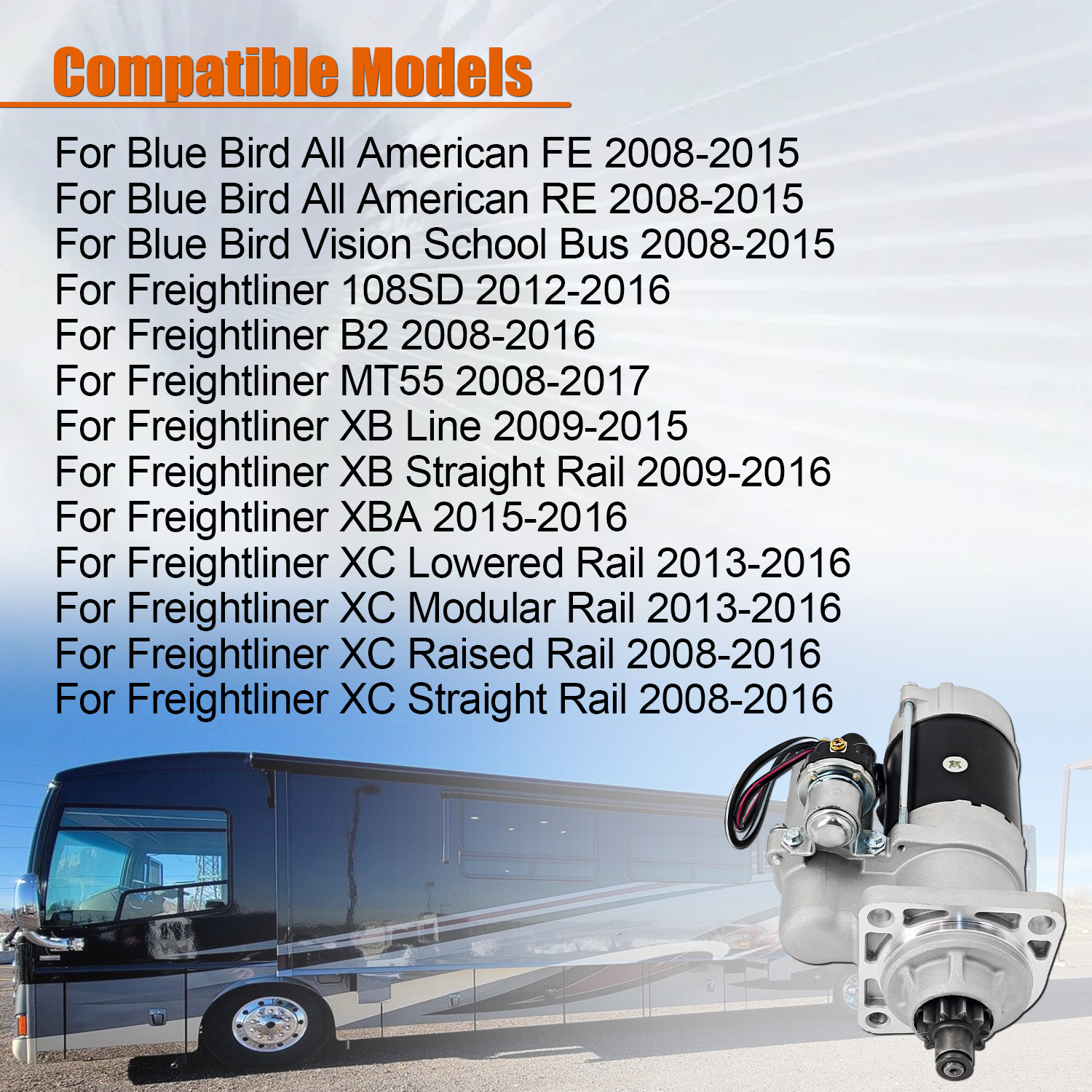Starter Motor 12V 10T Compatible with Blue Bird Freightliner 108SD Cummins ISB 6.7 Engine