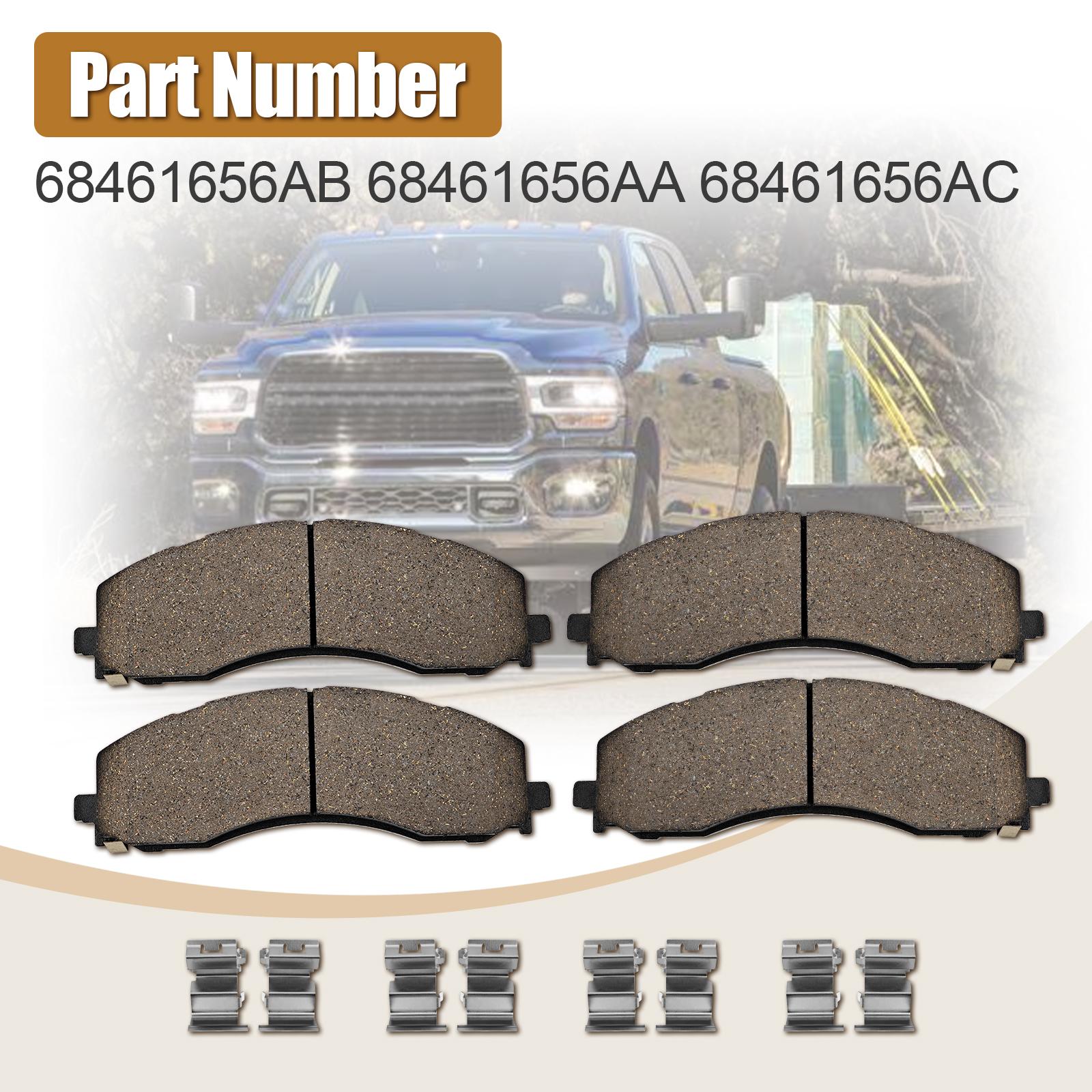  Front Disc Brake Pad Kit Fits for 2019-2024 Dodge Ram 2500 & 3500 6.4L V8 / 6.7L L6 68461656AA