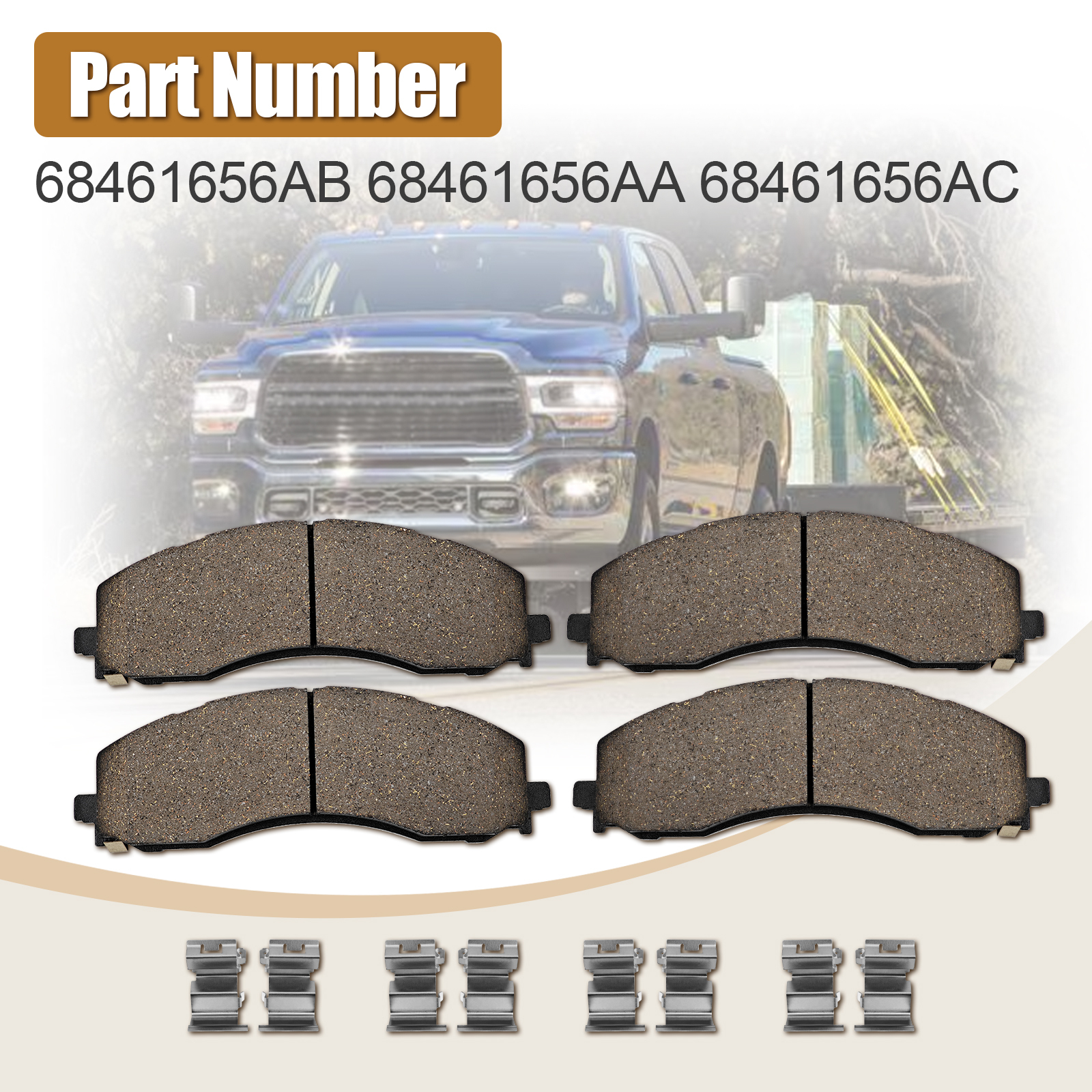 Front Disc Brake Pad Kit Fits for 2019-2024 Dodge Ram 2500 & 3500 6.4L V8 / 6.7L L6 68461656AA