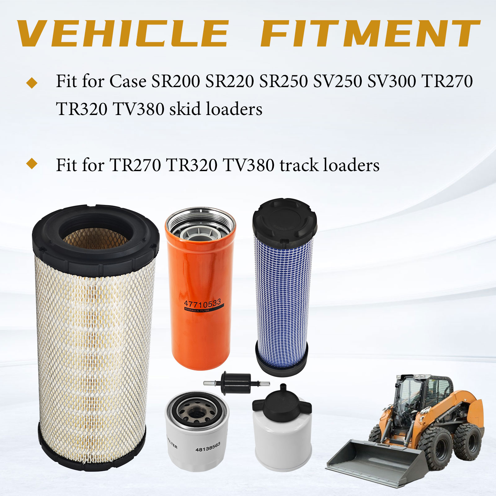 Service Filter Kit Fits For Case SR200 SR220 SR250 SV250 SV300 TR270 TR320 TV380 Skid Loaders TR270 TR320 TV380 Track Loaders 