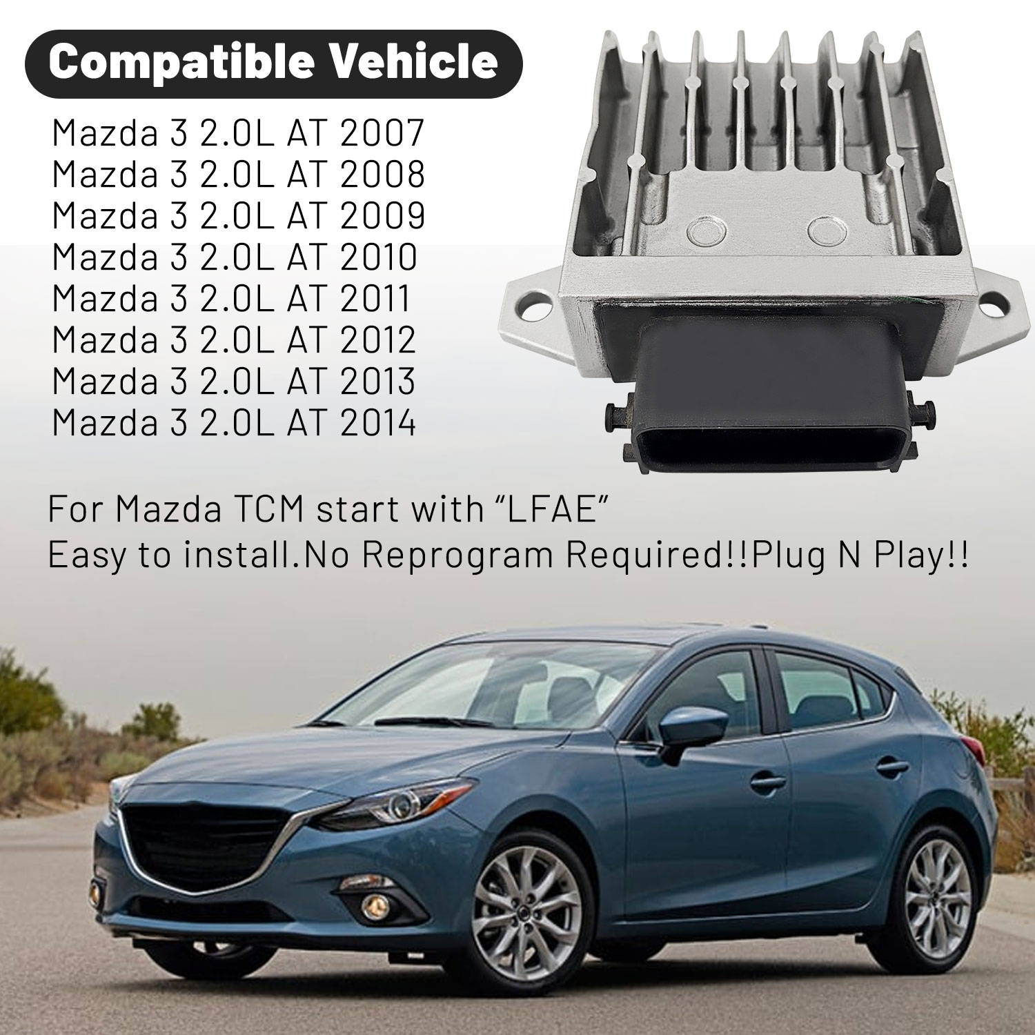 Tested Programmed TCM Start With "LFAE" Transmission Control Module Compatible with Mazda 3 2.0L 2.3L 2.5L 2007-2014, Plug N Play 