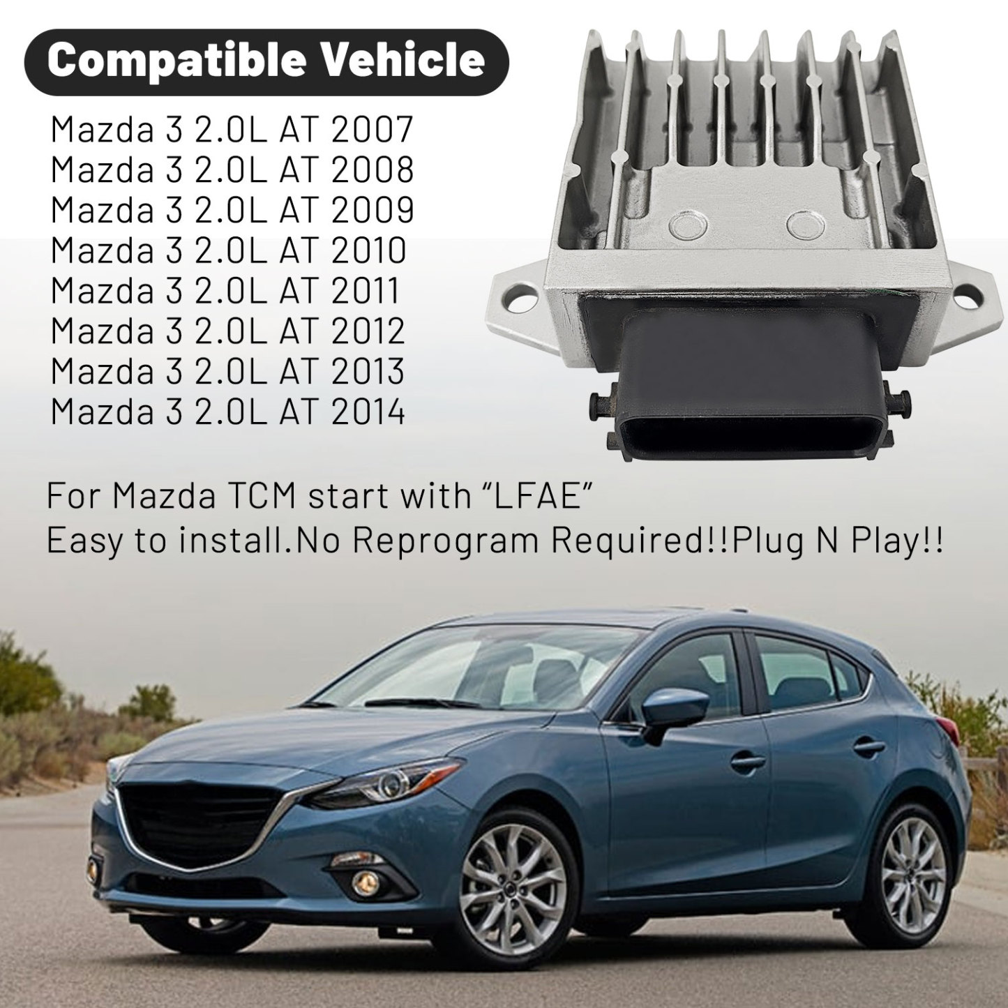 Tested Programmed TCM Start With "LFAE" Transmission Control Module Compatible with Mazda 3 2.0L 2.3L 2.5L 2007-2014, Plug N Play 