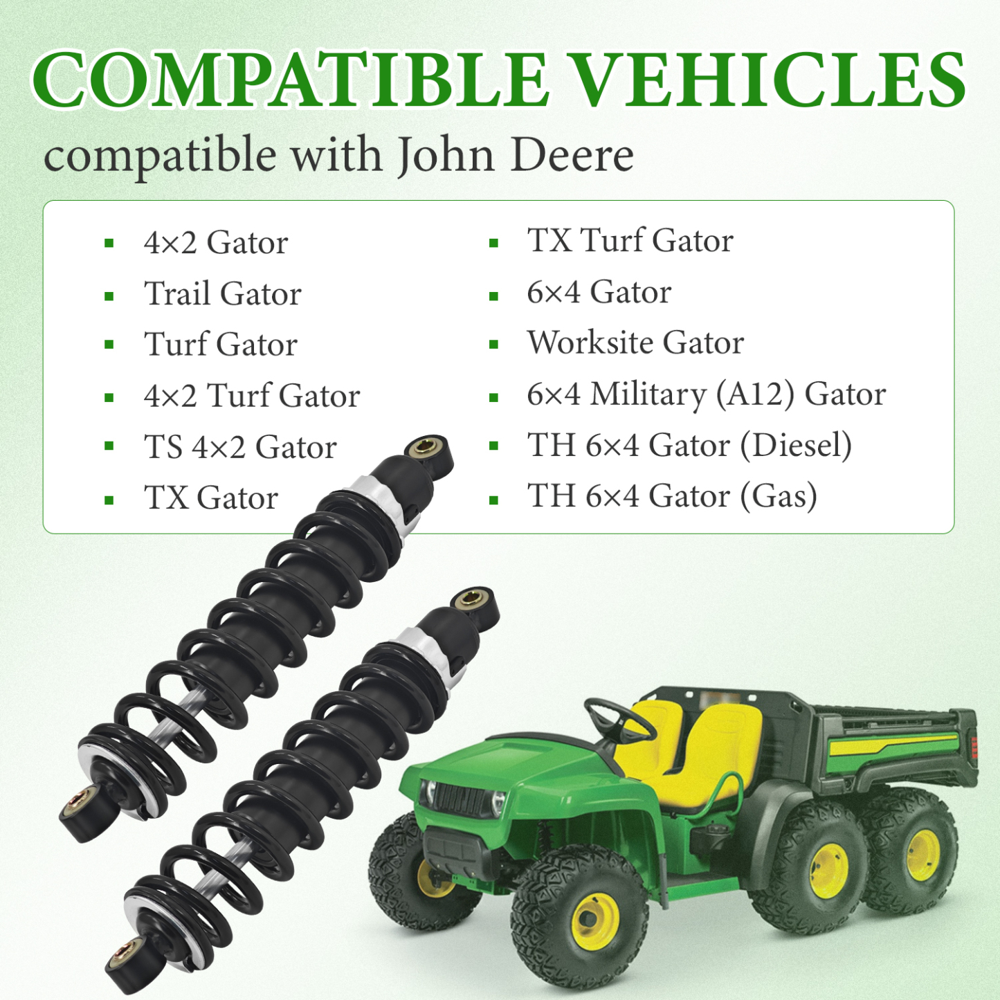 Front Shock Absorbers Struts Fit for John Deere Gators TH, TS, TX, 4X2, 6X4, Trail Turf Worksite Military