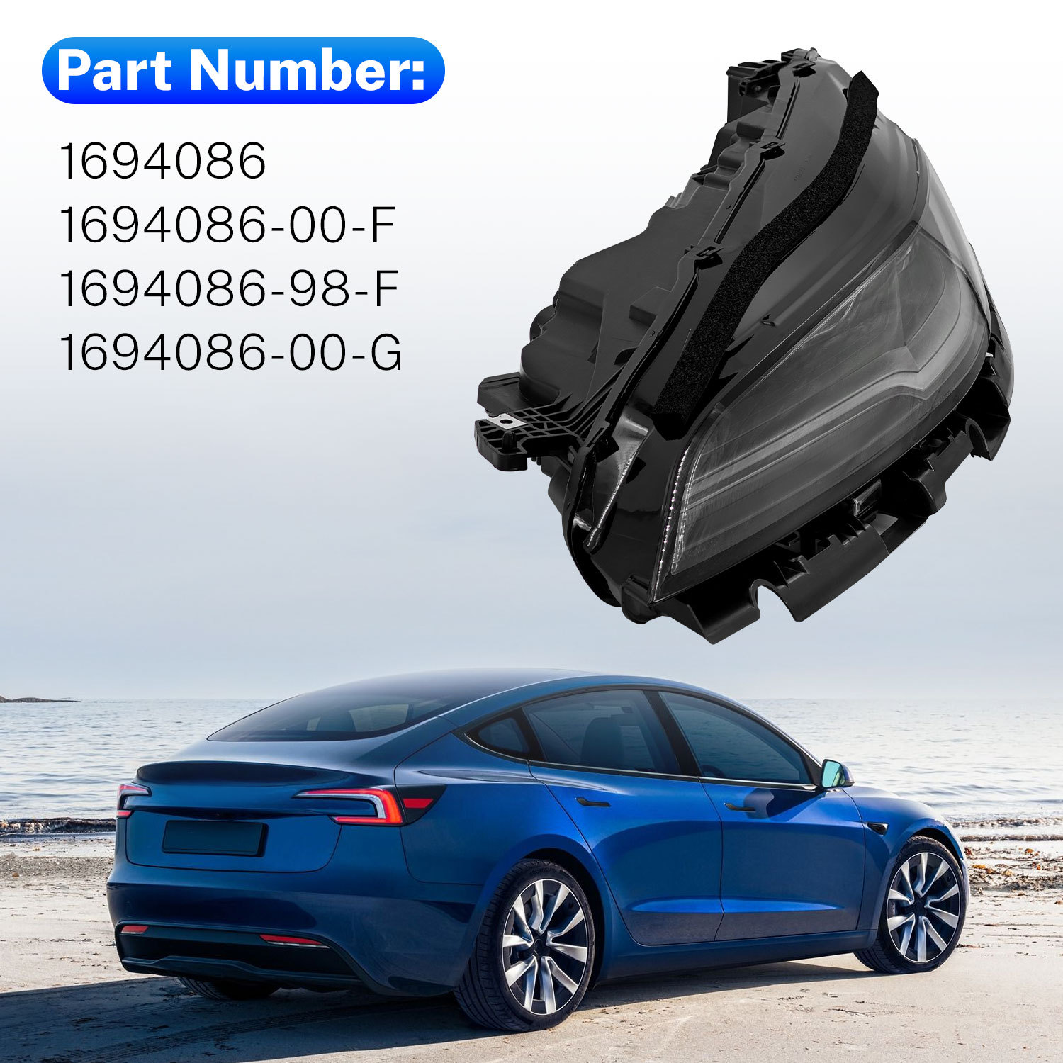 Front Left LED Headlight fit for 2024-2025 Tesla Model 3 Highland - Passenger Side 