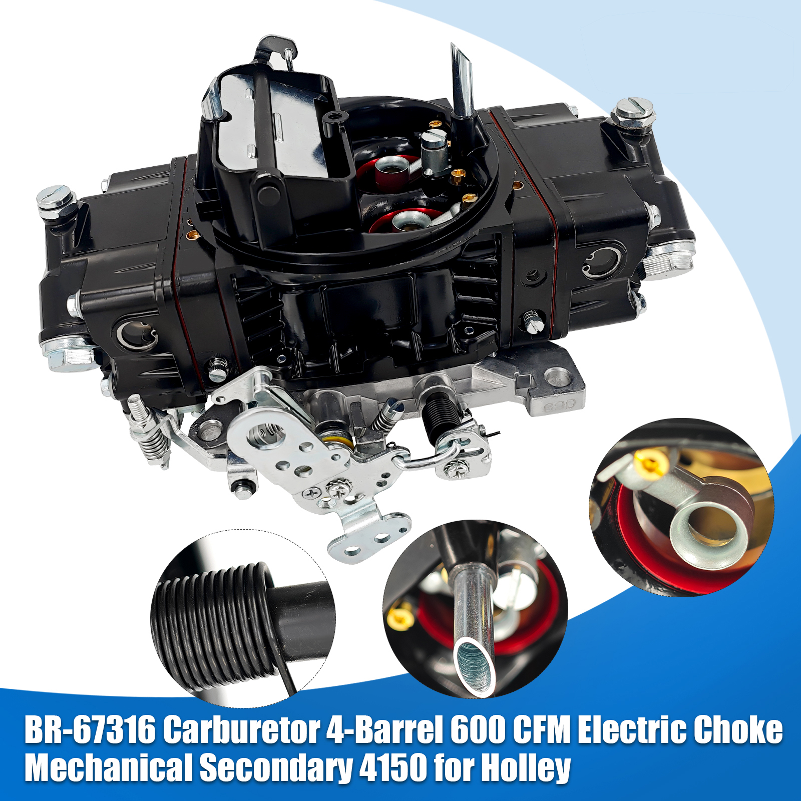 BR-67316 600 CFM 4-Barrel Carburetor – Fits Holley 4150, Mechanical Secondary, Electric Choke, Red/Black Finish