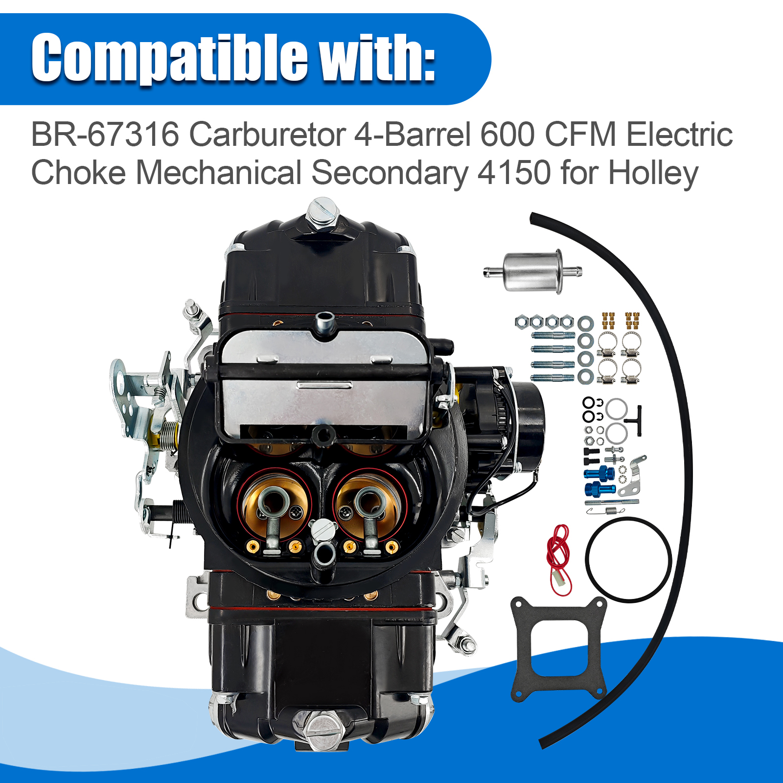 BR-67316 600 CFM 4-Barrel Carburetor – Fits Holley 4150, Mechanical Secondary, Electric Choke, Red/Black Finish