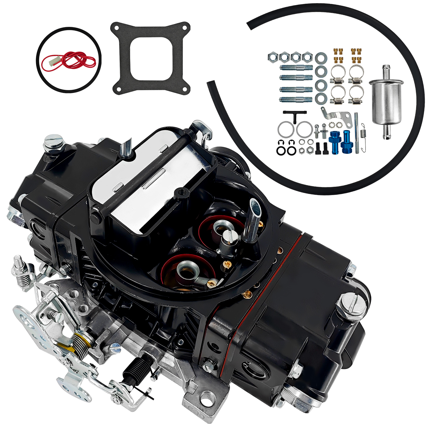 BR-67316 600 CFM 4-Barrel Carburetor – Fits Holley 4150, Mechanical Secondary, Electric Choke, Red/Black Finish