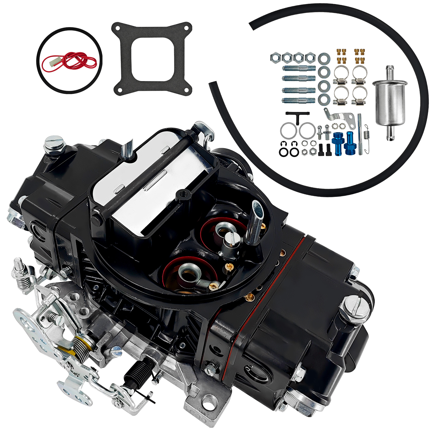 BR-67316 600 CFM 4-Barrel Carburetor – Fits Holley 4150, Mechanical Secondary, Electric Choke, Red/Black Finish