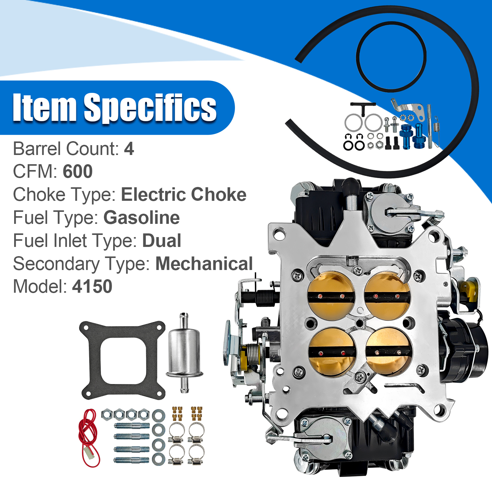 BR-67316 600 CFM 4-Barrel Carburetor – Fits Holley 4150, Mechanical Secondary, Electric Choke, Red/Black Finish