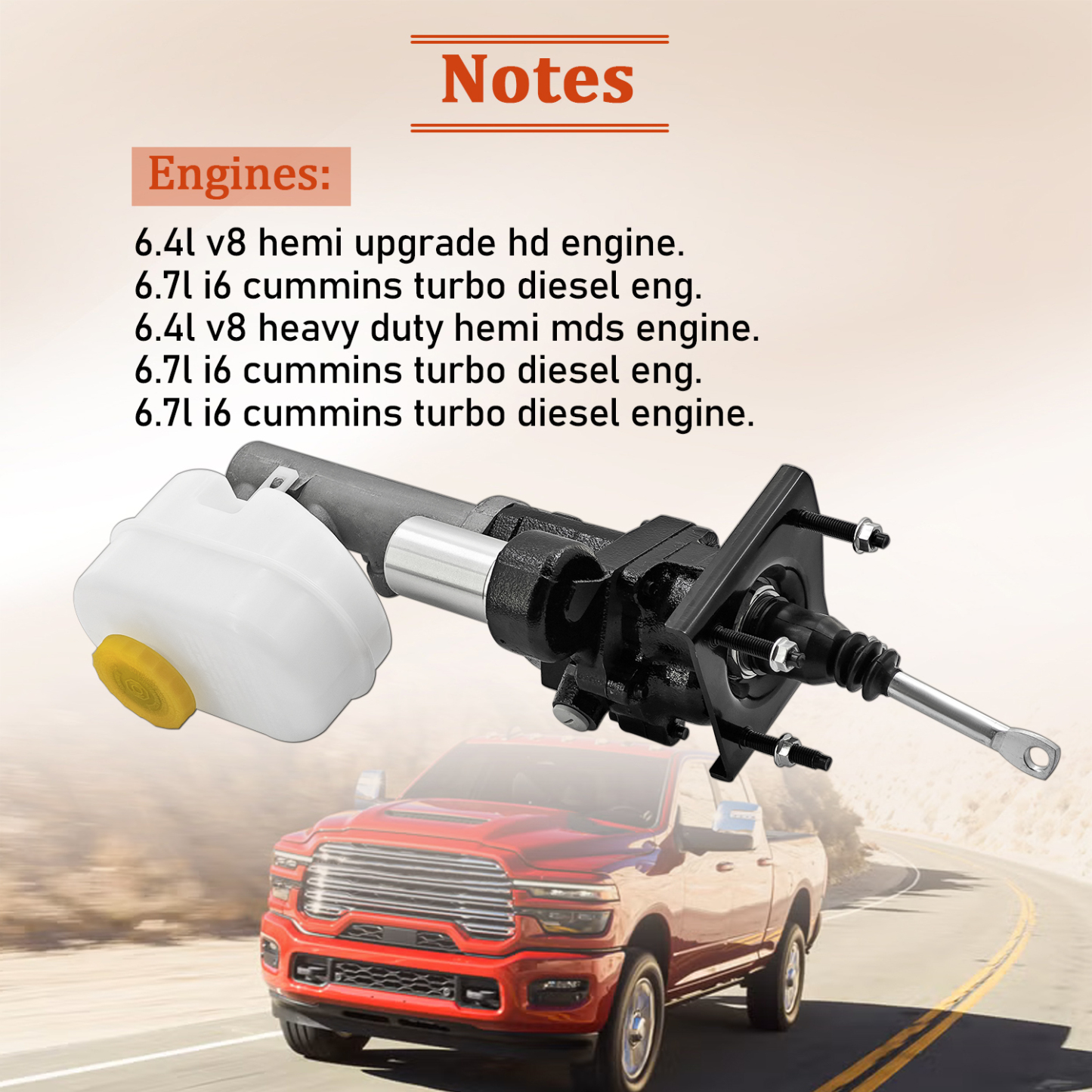 Power Brake Booster Hydro Booster w/Brake Fluid Reservoir for Dodge Ram 2500 3500 6.4L 6.7L 2019-2025