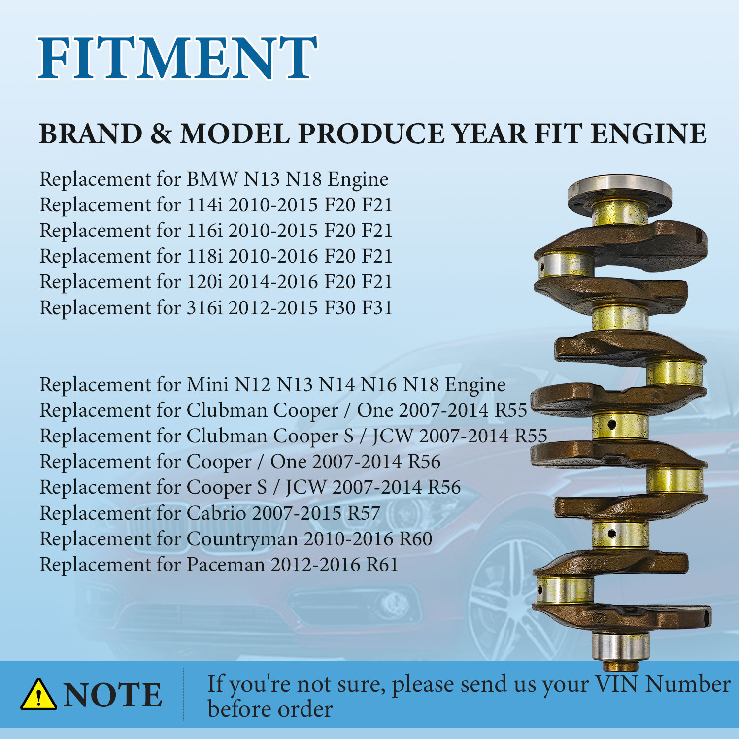 Crankshaft fit for BMW Mini Cooper S R56 N12 N13 N14 N16 N18 2016