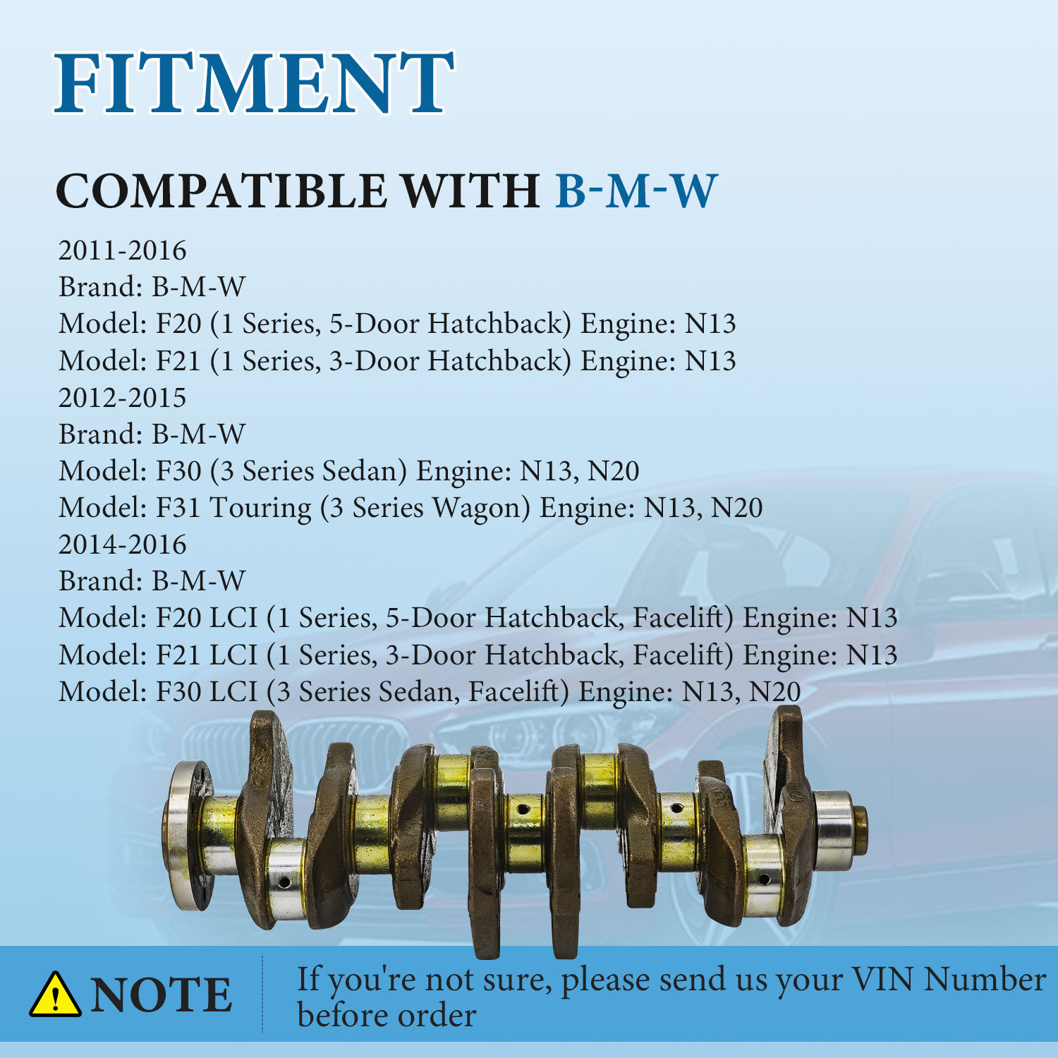 Crankshaft fit for BMW Mini Cooper S R56 N12 N13 N14 N16 N18 2016