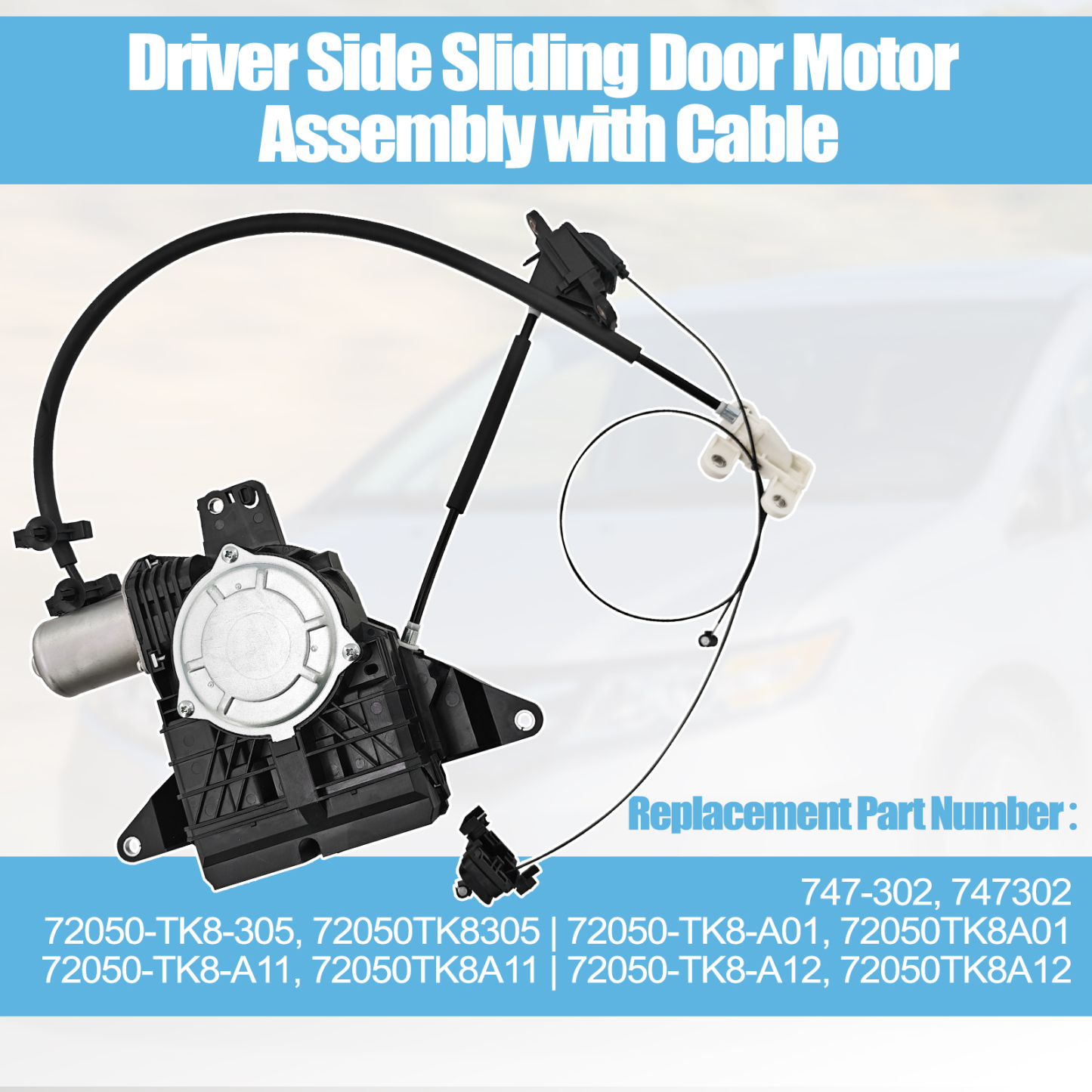 Driver Side Sliding Door Motor Assembly with Cable Compatible with Honda Odyssey 2011-2017 3.5L V6